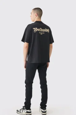Oversized Extended Neck Worldwide Print T-shirt | BoohooMAN UK