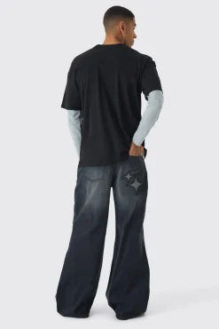Oversized Faux Layered Distressed T-shirt | BoohooMAN UK