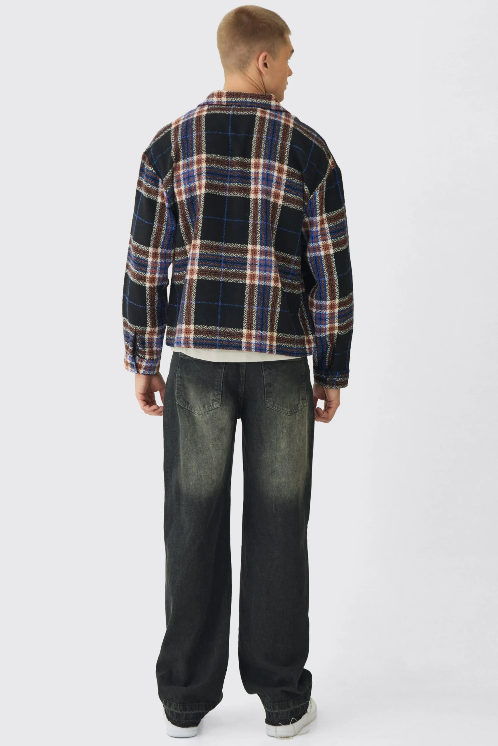 Oversized Fit Brushed Check Overshirt | BoohooMAN UK
