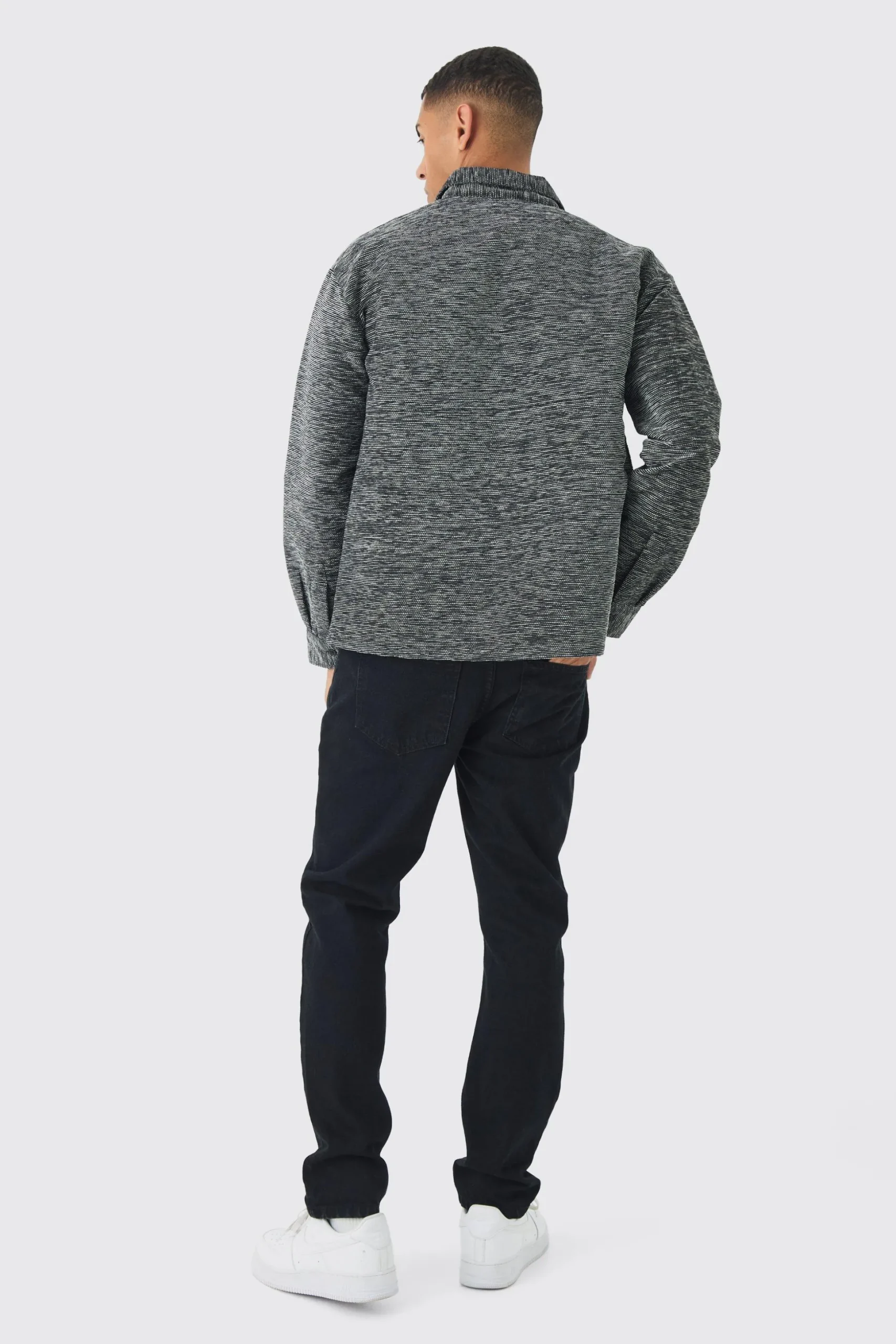 Oversized Fit Zip Through Textured Shirt | BoohooMAN UK