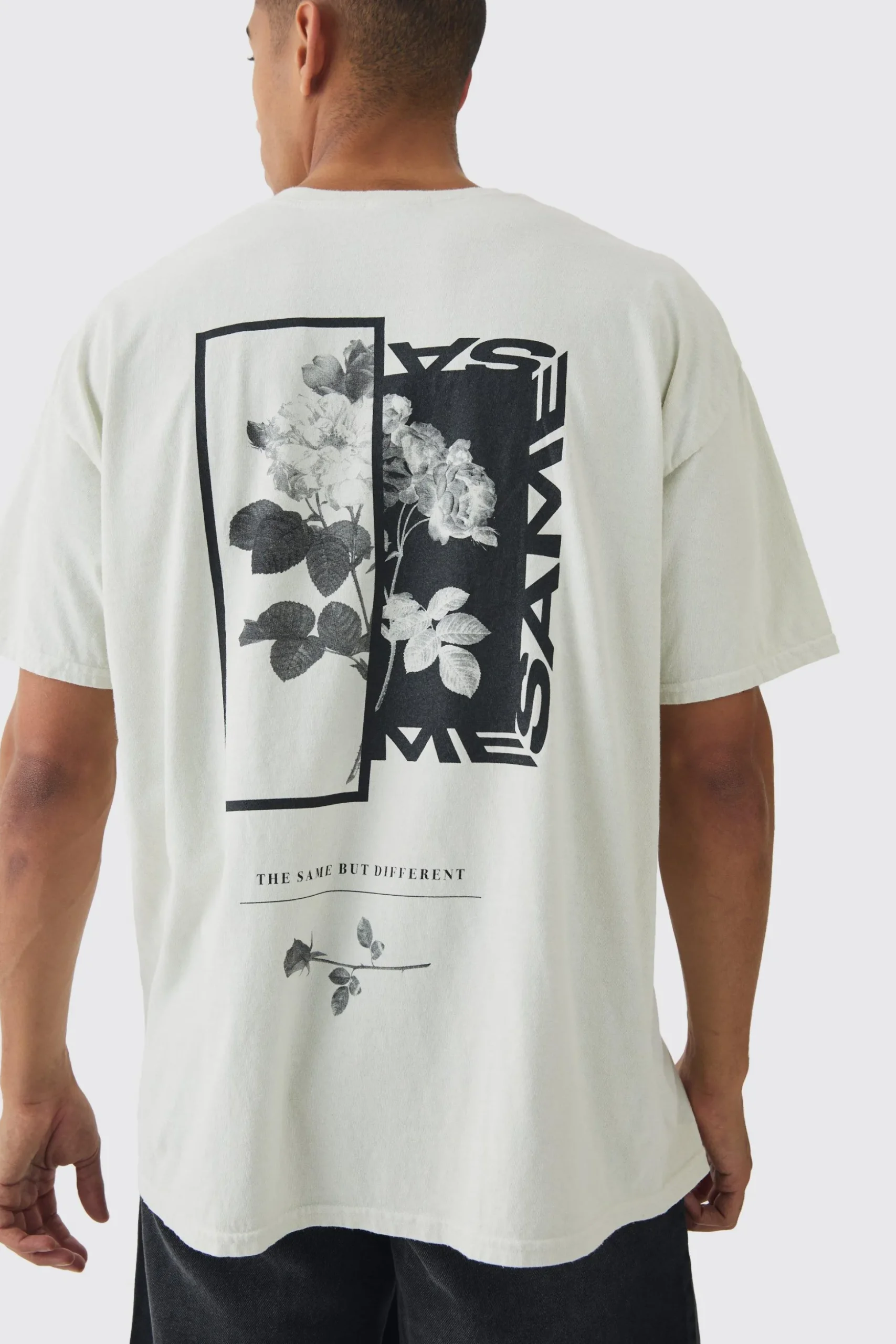 Oversized Floral Photo Back Print T-shirt | BoohooMAN UK