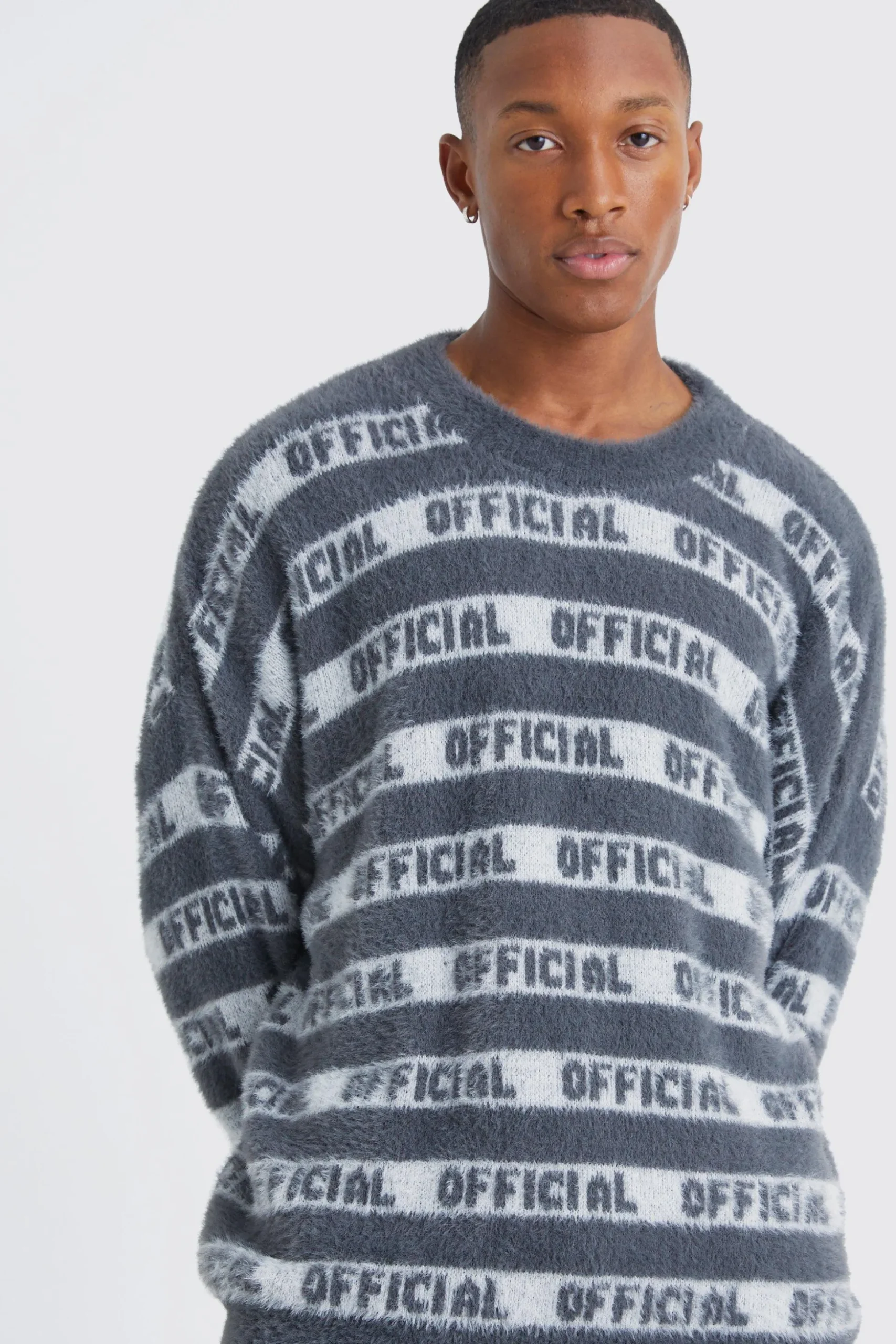 Oversized Fluffy Knitted Official Stripe Jumper | BoohooMAN UK