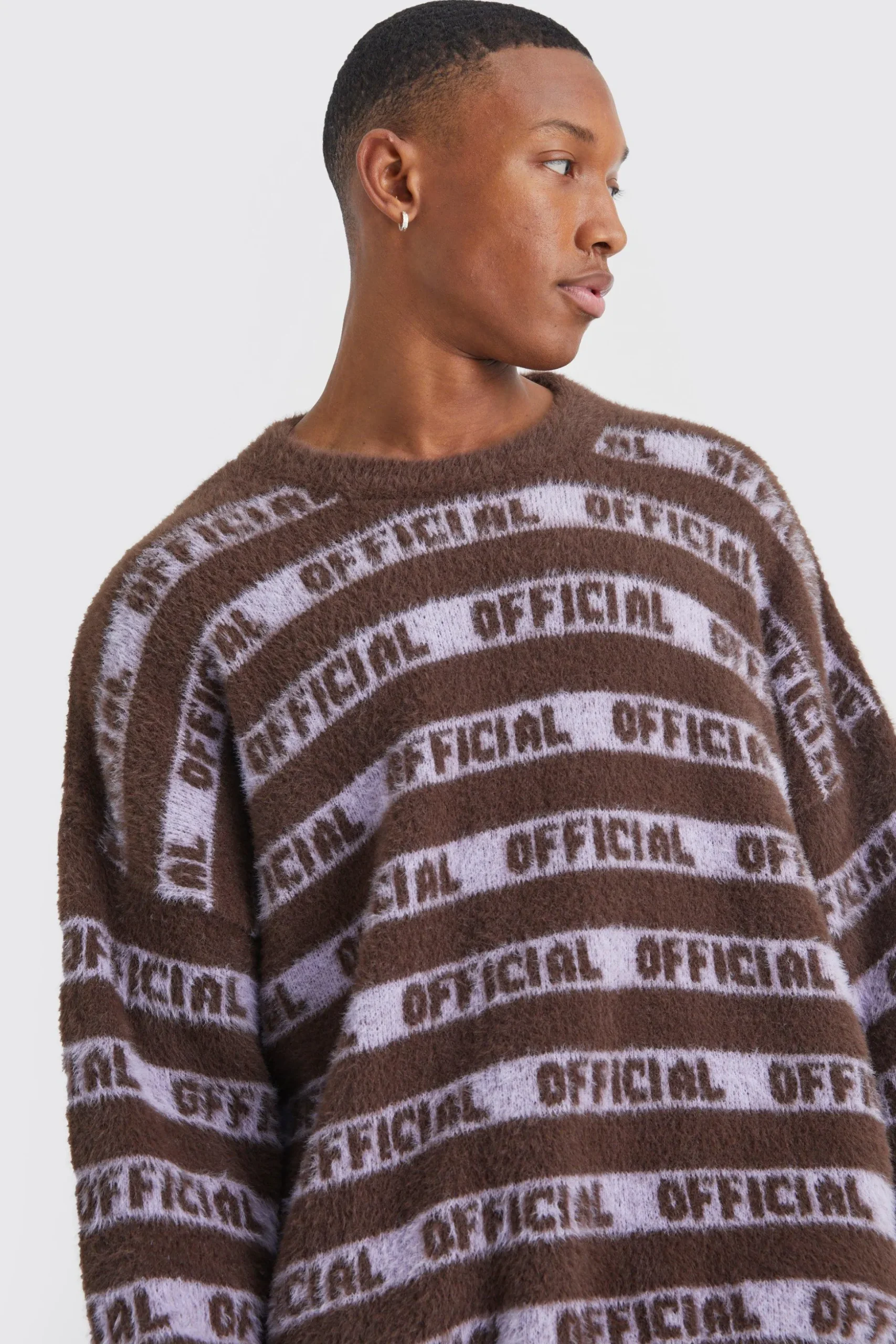 Oversized Fluffy Knitted Official Stripe Jumper | BoohooMAN UK