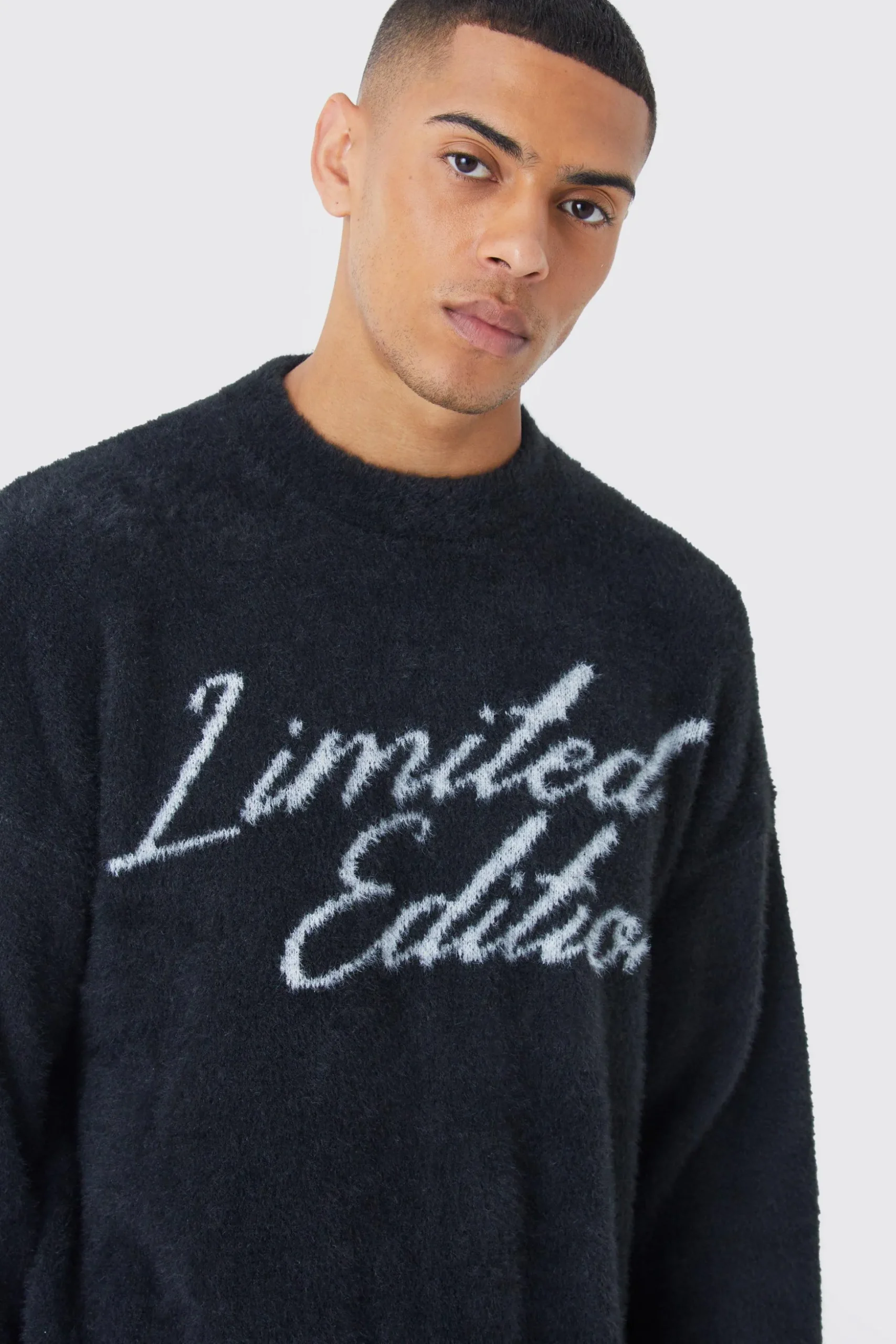 Oversized Fluffy Limited Edition Knitted Jumper | BoohooMAN UK