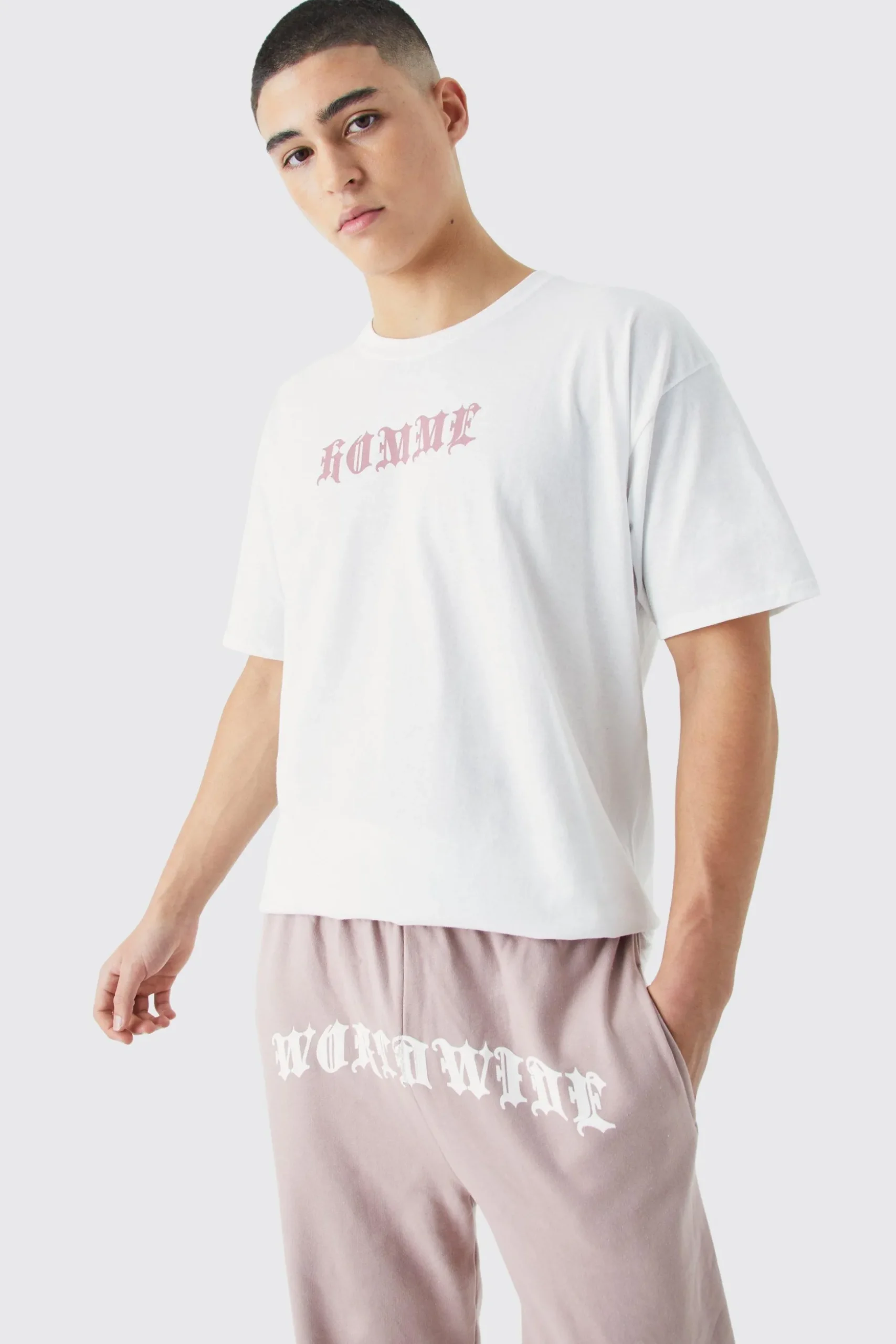 Oversized Gothic Crotch Print Jogger Set | BoohooMAN UK