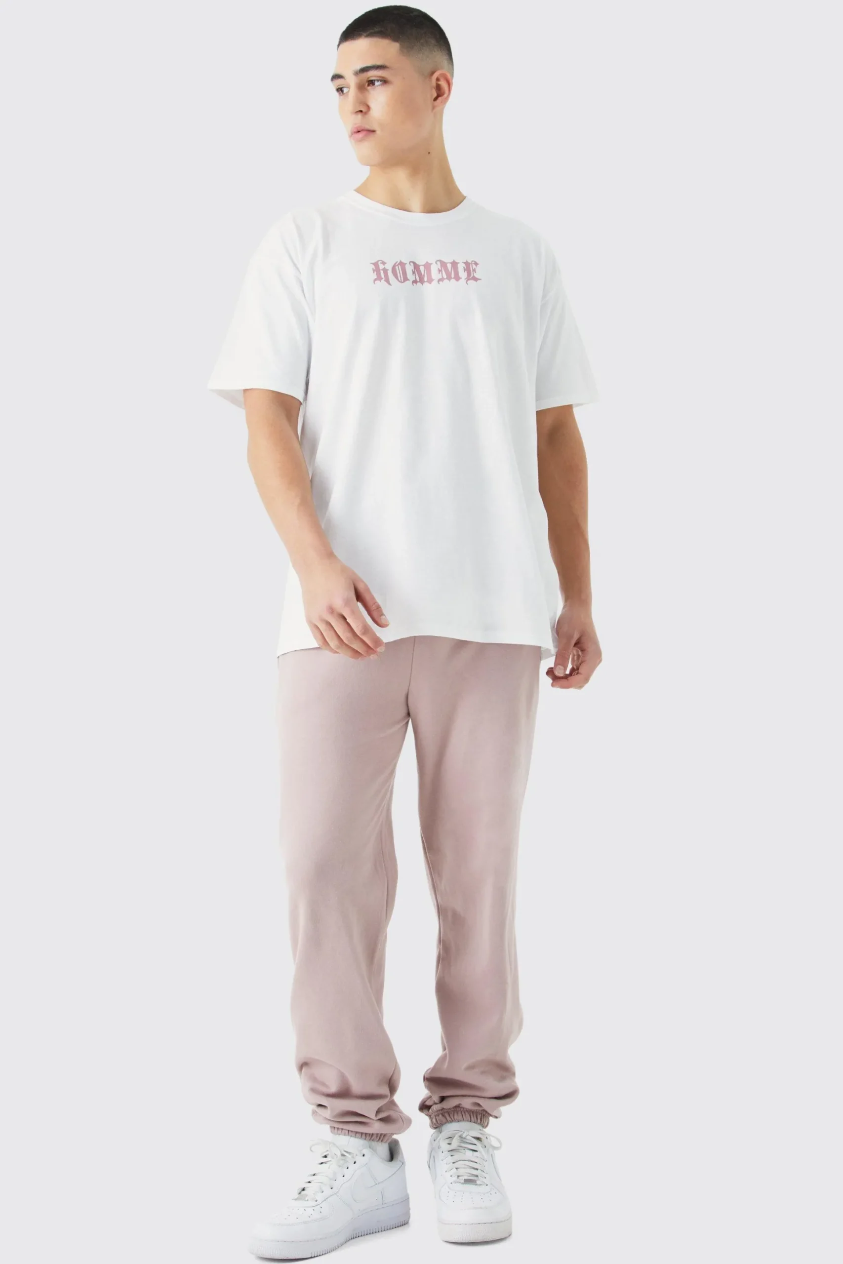 Oversized Gothic Crotch Print Jogger Set | BoohooMAN UK