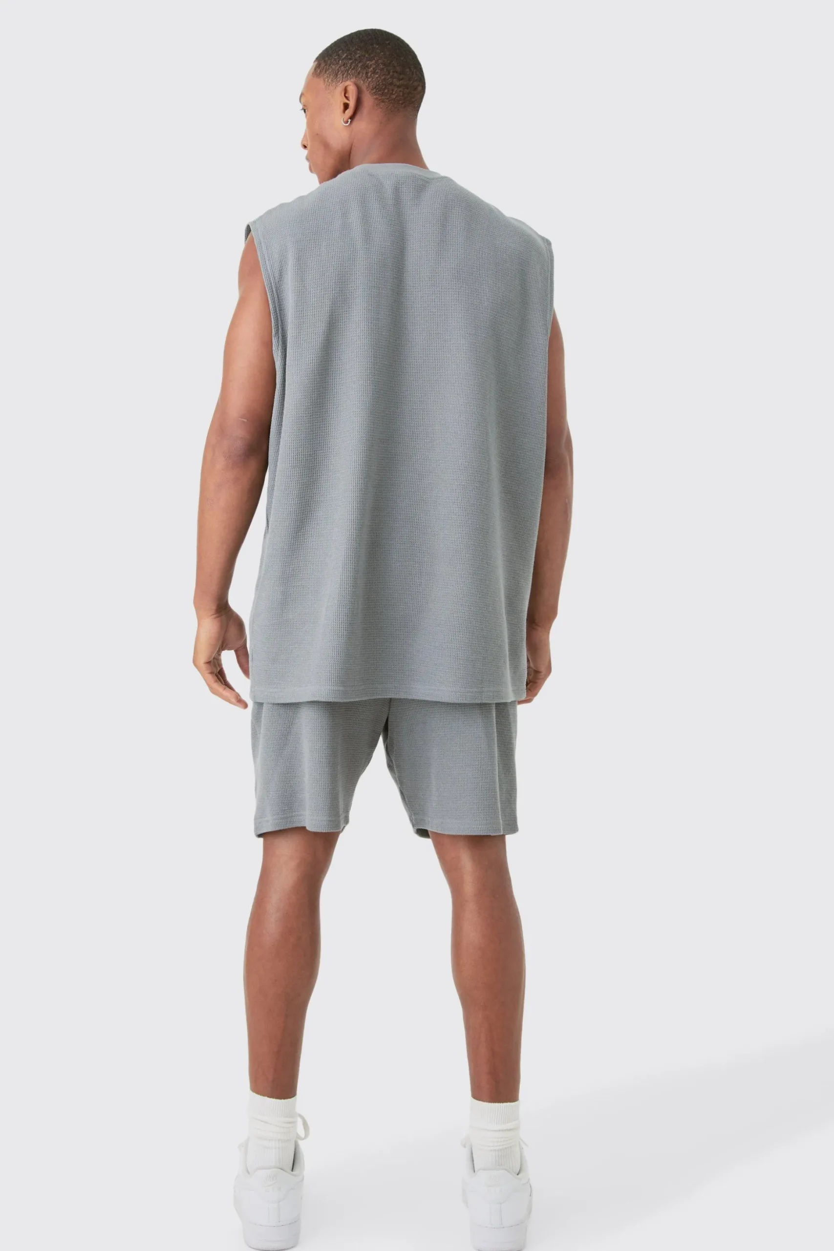 Oversized Gothic Waffle Large Printed Tank & Shorts Set | BoohooMAN UK