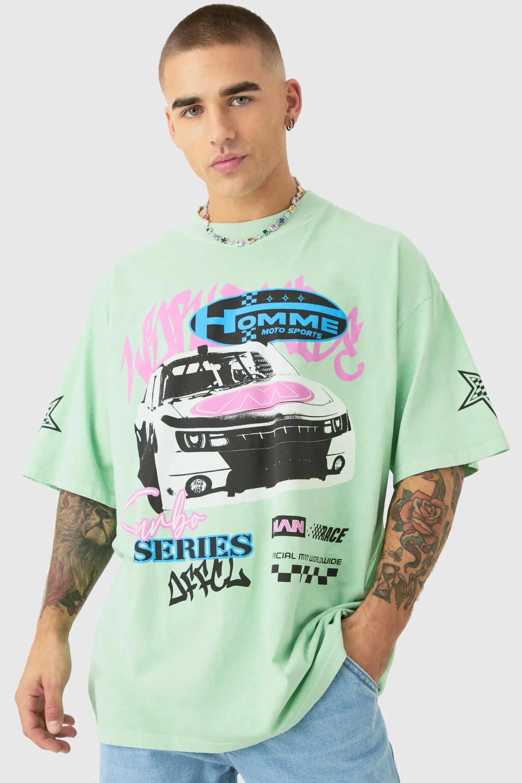 Oversized Graffiti Car Graphic Wash T-shirt | BoohooMAN UK