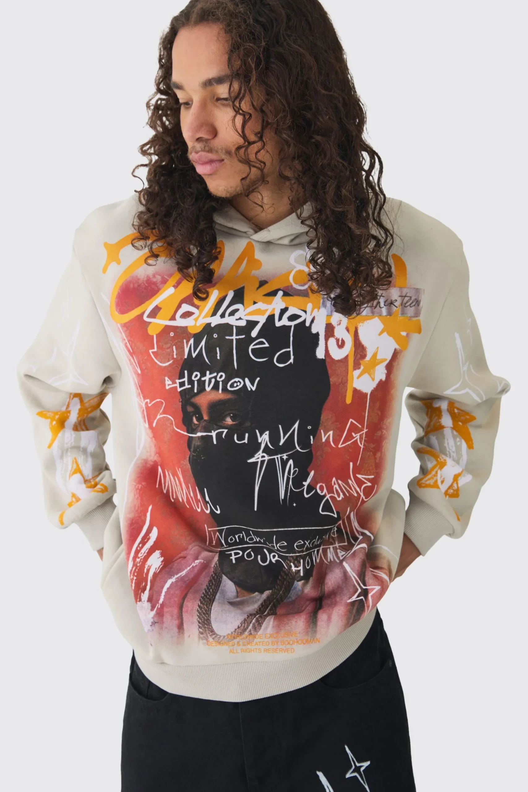 Oversized Graffiti Over Seams Graphic Print Hoodie | BoohooMAN UK