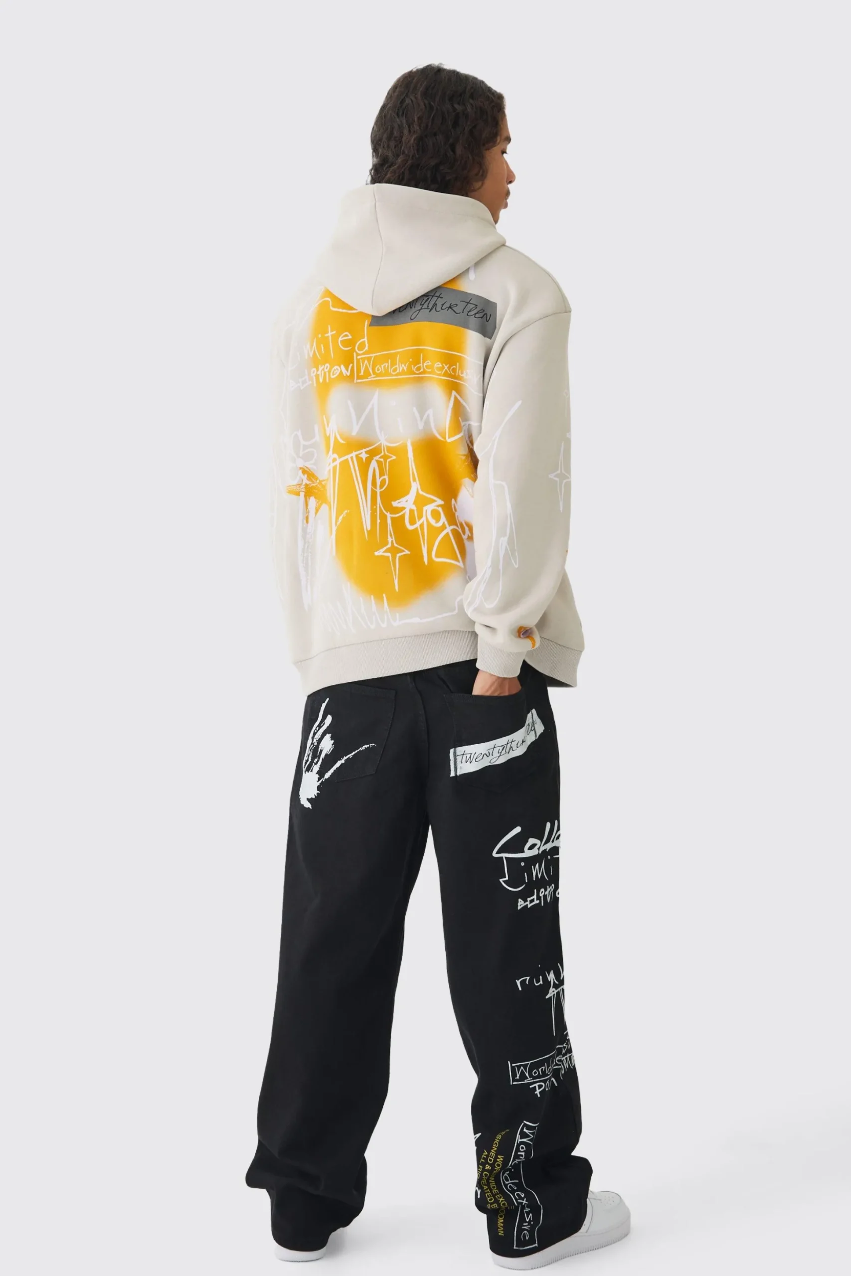 Oversized Graffiti Over Seams Graphic Print Hoodie | BoohooMAN UK