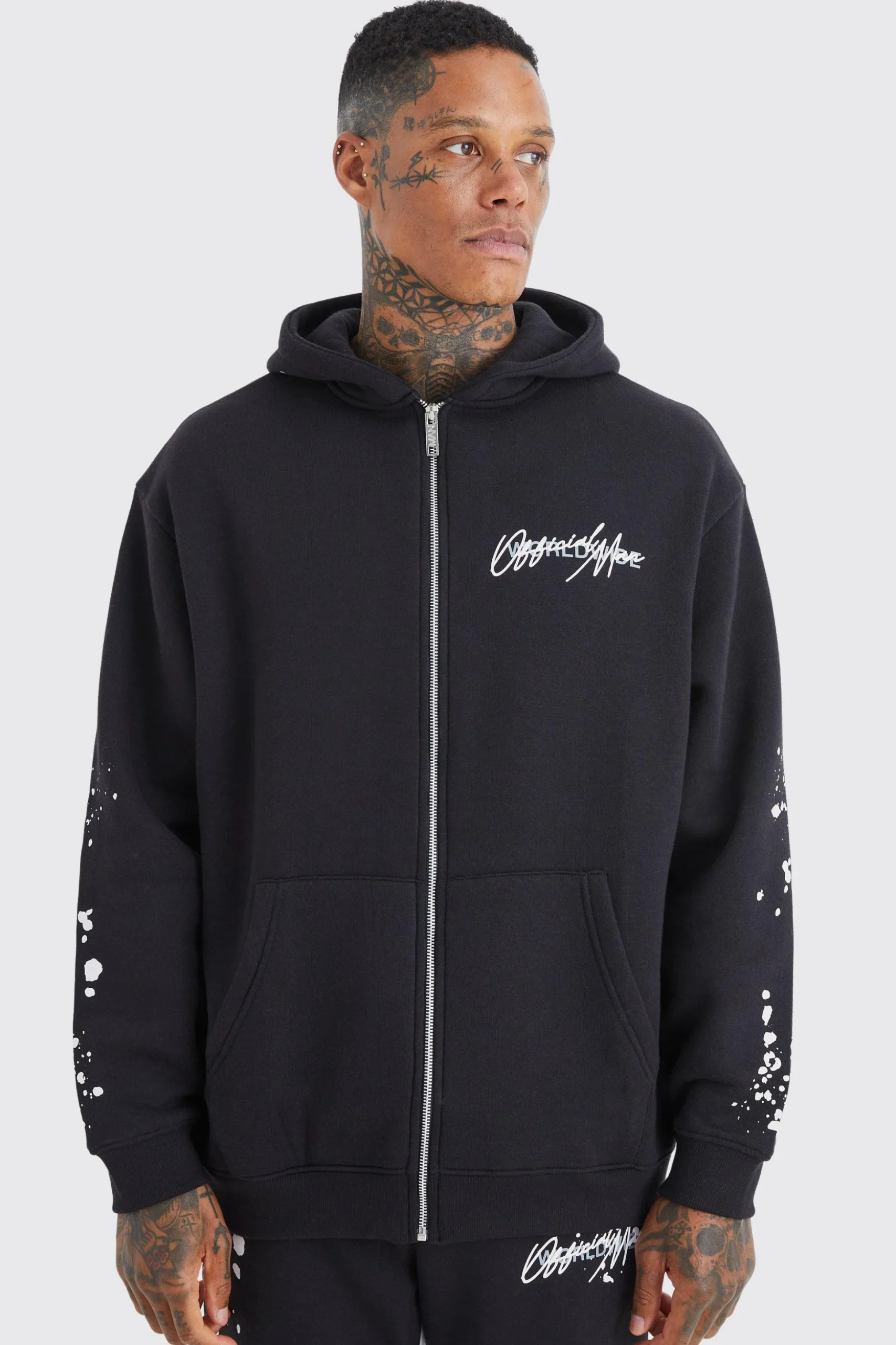 Oversized Graffiti Paint Splatter Hoodie | BoohooMAN UK