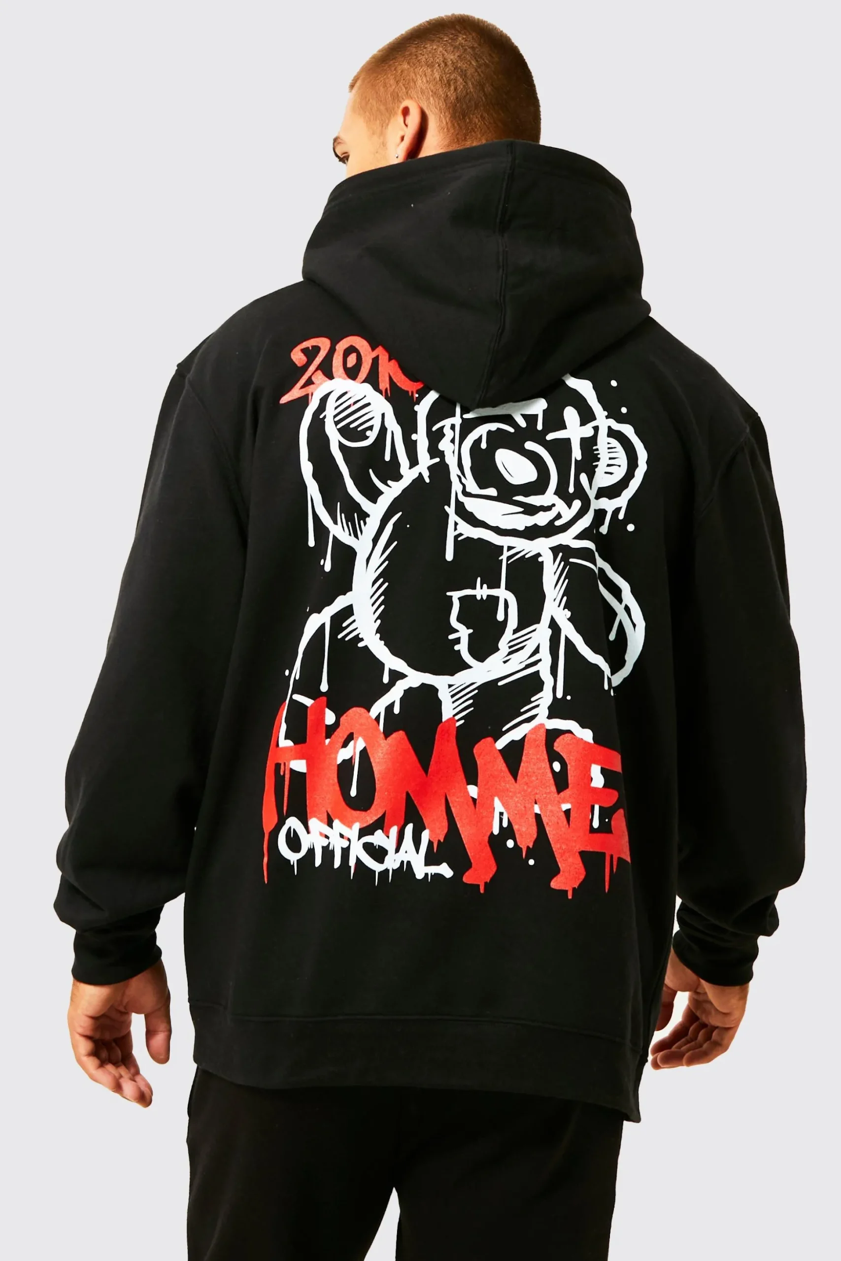 Oversized Graffiti Teddy Graphic Hoodie | BoohooMAN UK