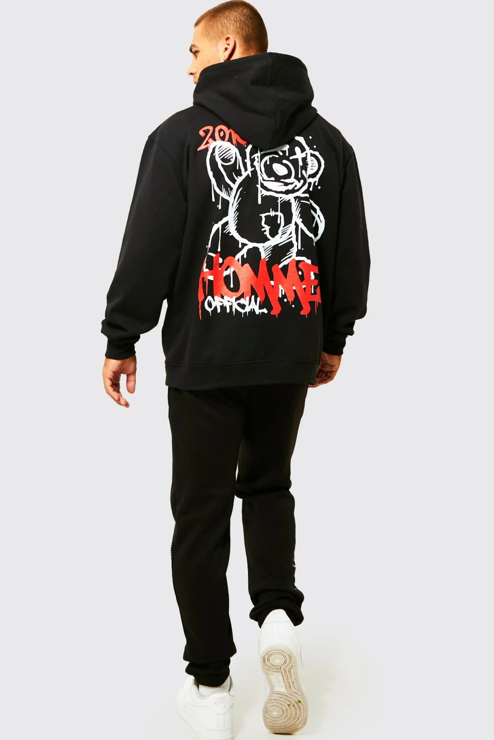 Oversized Graffiti Teddy Graphic Hoodie | BoohooMAN UK