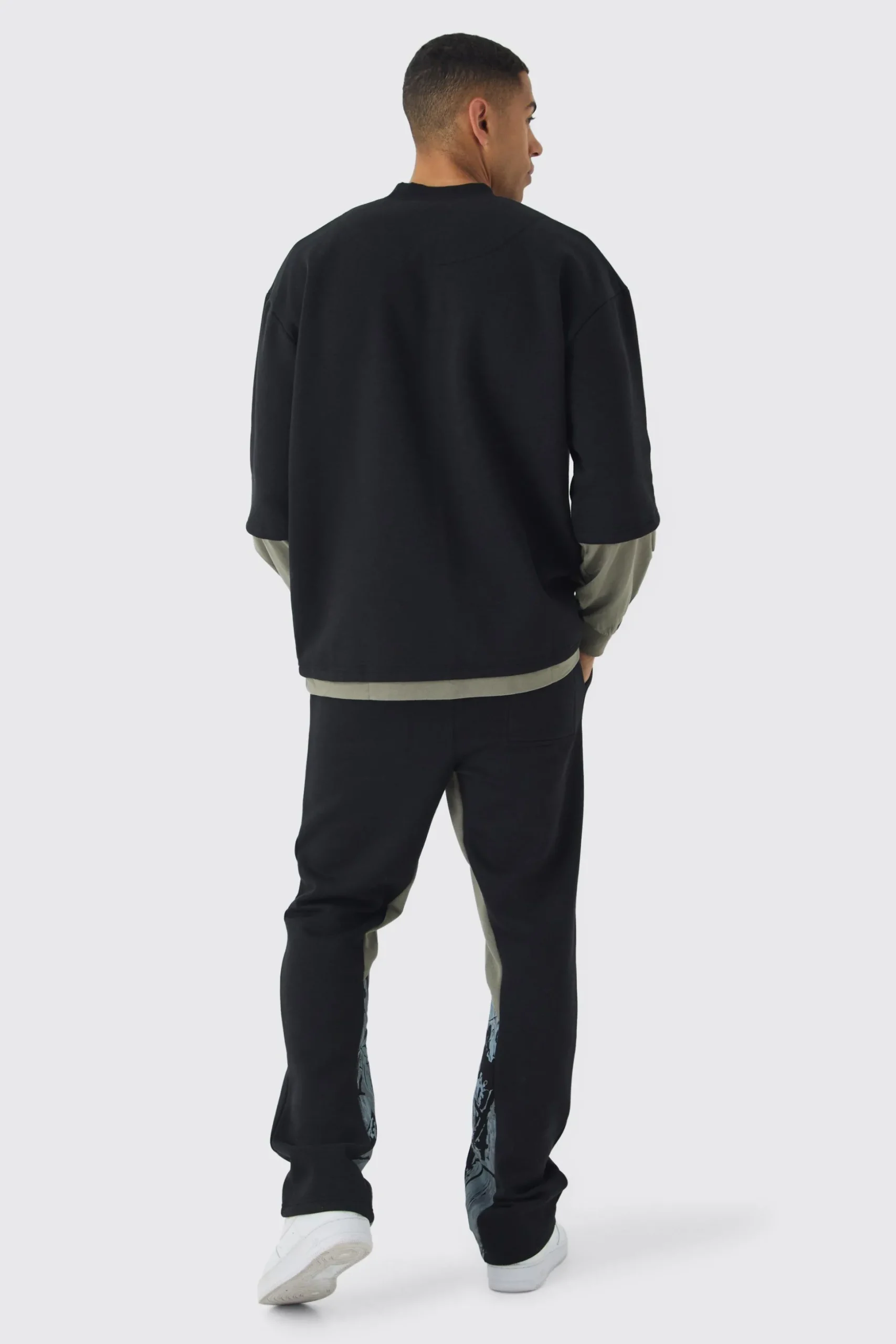 Oversized Half Sleeve Faux Layer 13 Applique Sweatshirt | BoohooMAN UK