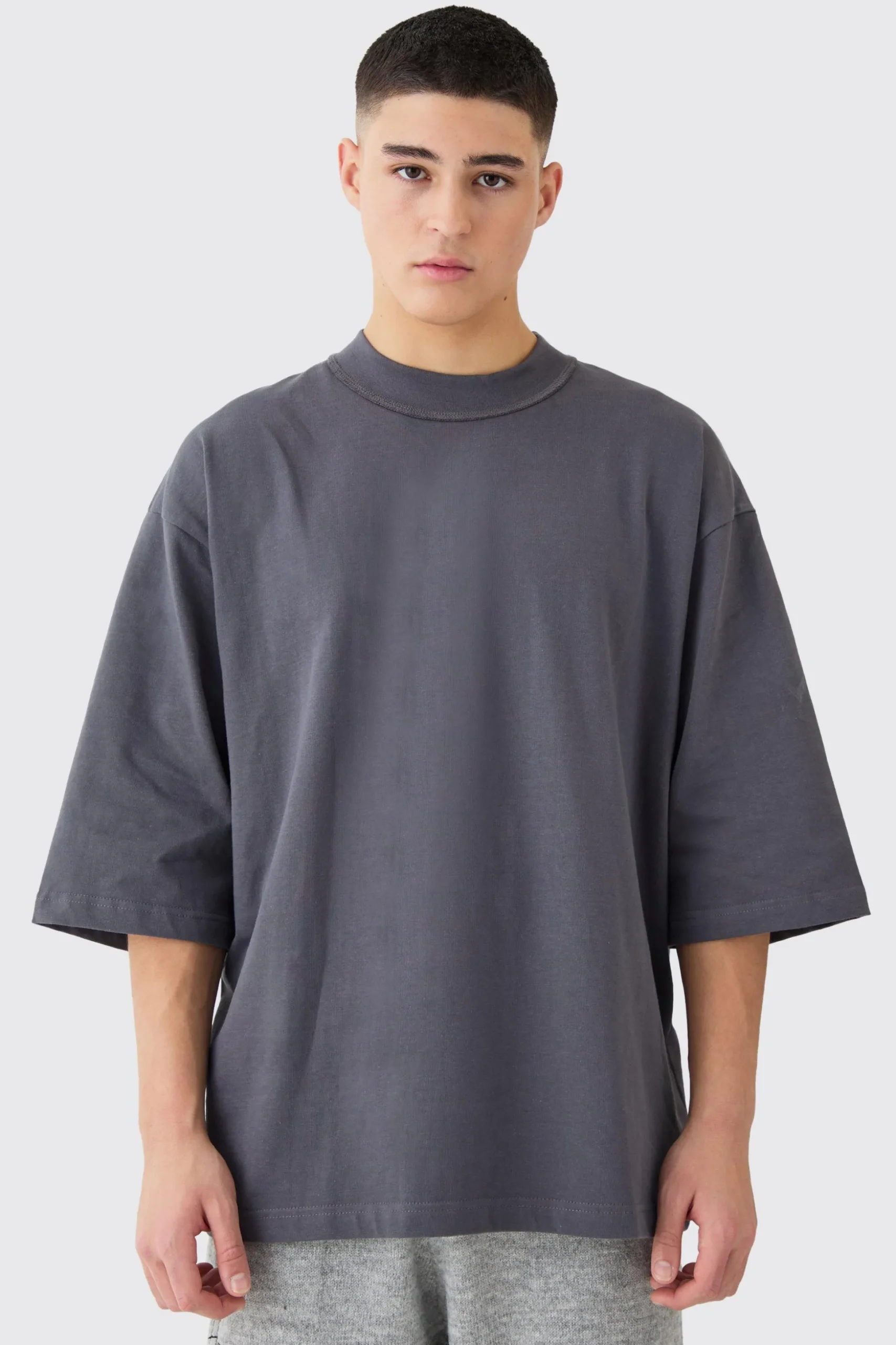 Oversized Half Sleeve Heavy Layed On Neck Carded T-shirt | BoohooMAN UK