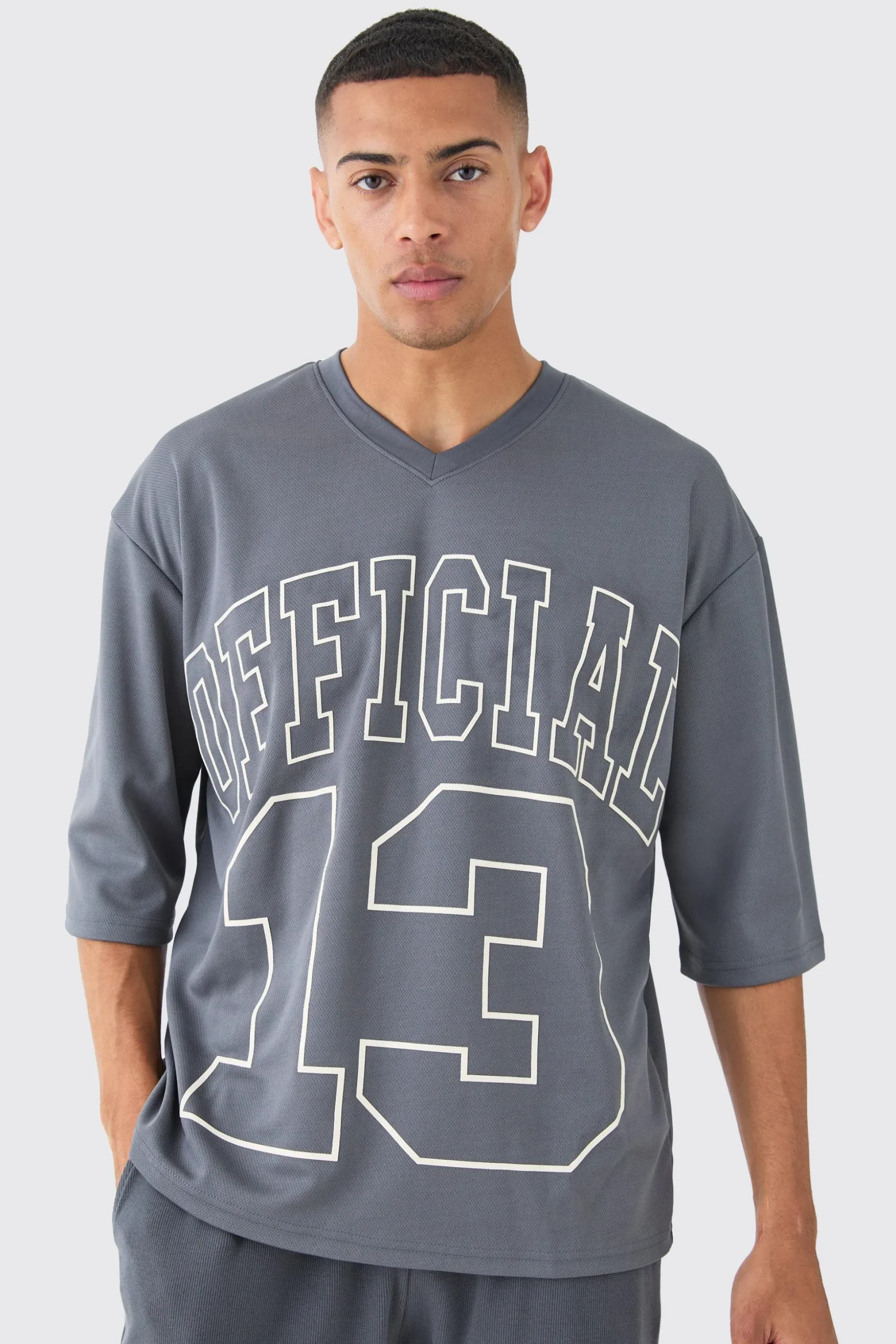 Oversized Half Sleeve V Neck Mesh T-shirt | BoohooMAN UK