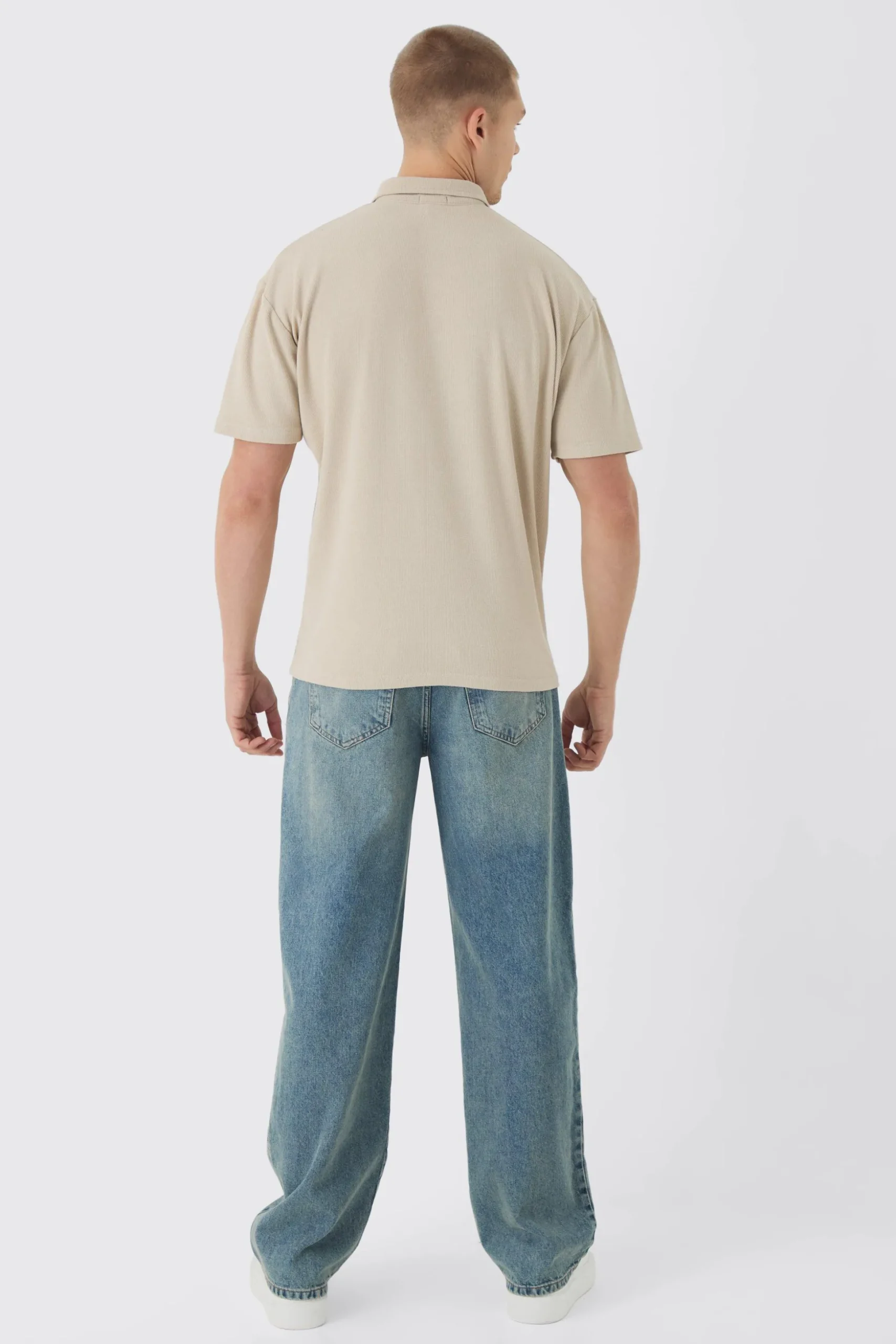 Oversized Heavy Rib Washed Polo | BoohooMAN UK