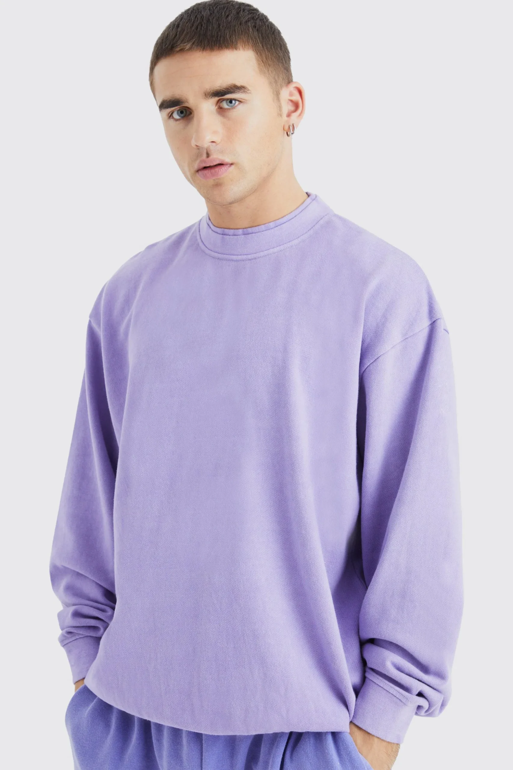 Oversized Heavy Washed Double Neck Sweatshirt | BoohooMAN UK