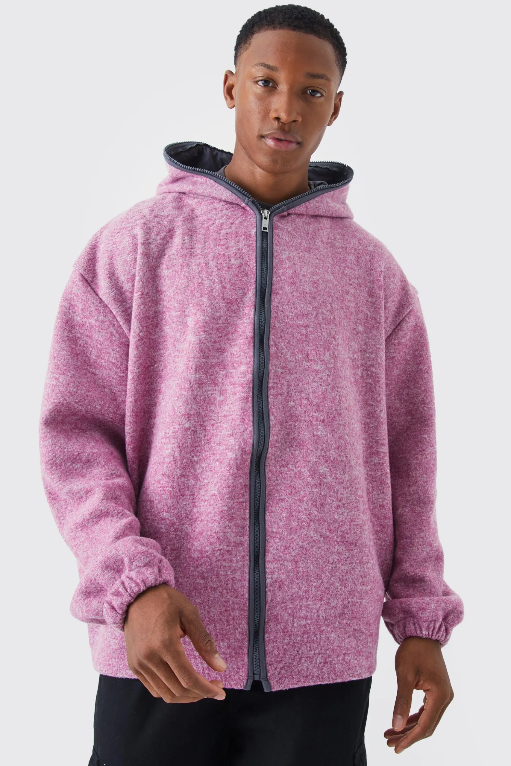 Oversized Heavyweight Brushed Zip Up Hoodie | BoohooMAN UK