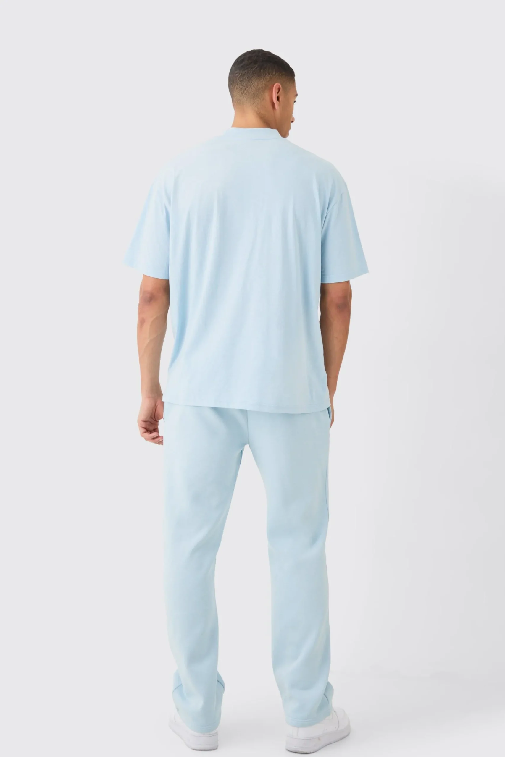 Oversized Heavyweight Spray Wash Denim Applique Tracksuit | BoohooMAN UK