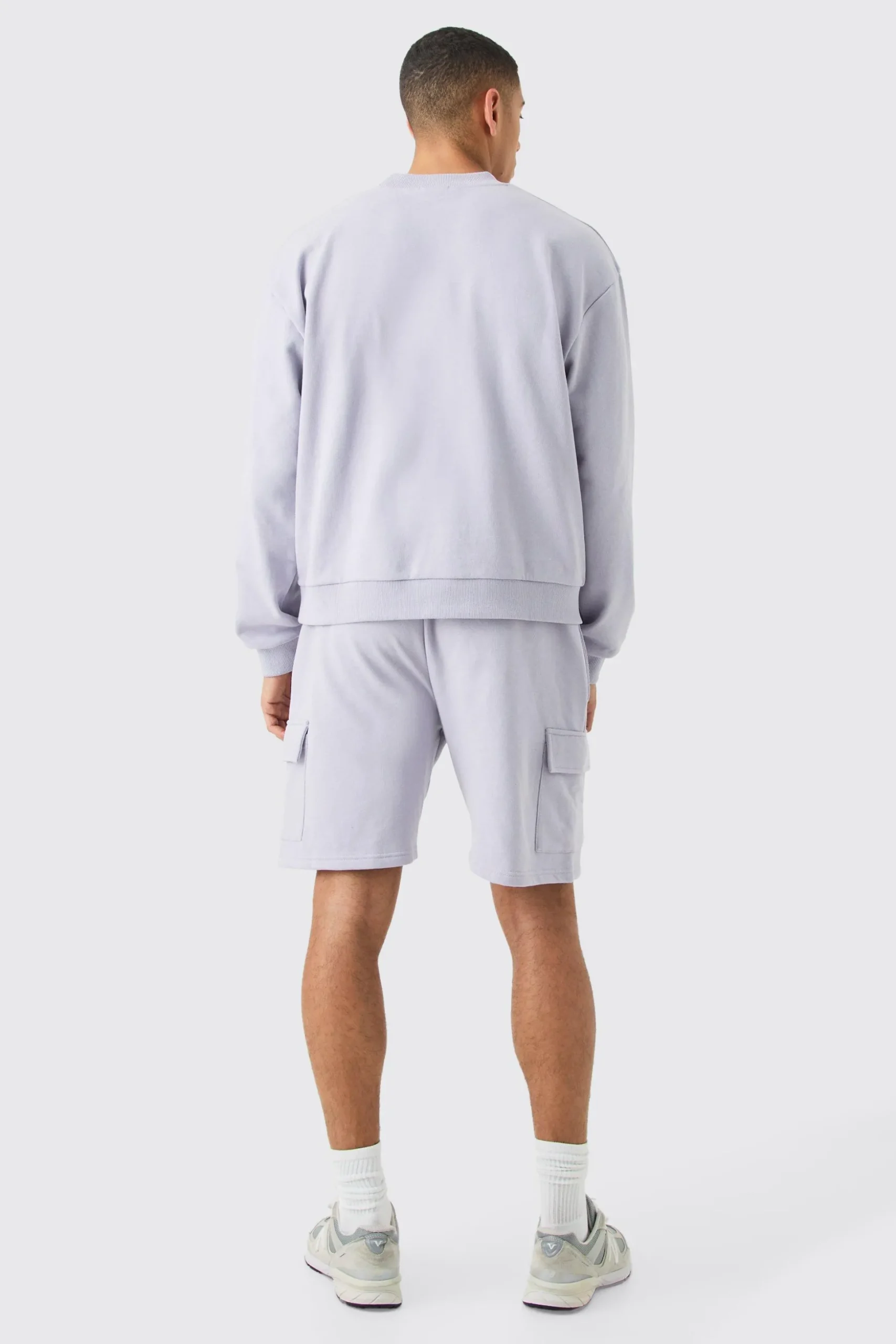 Oversized Heavyweight Sweatshirt Short Cargo Tracksuit | BoohooMAN UK