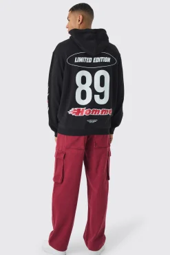 Oversized Homme Moto Printed Hoodie | BoohooMAN UK