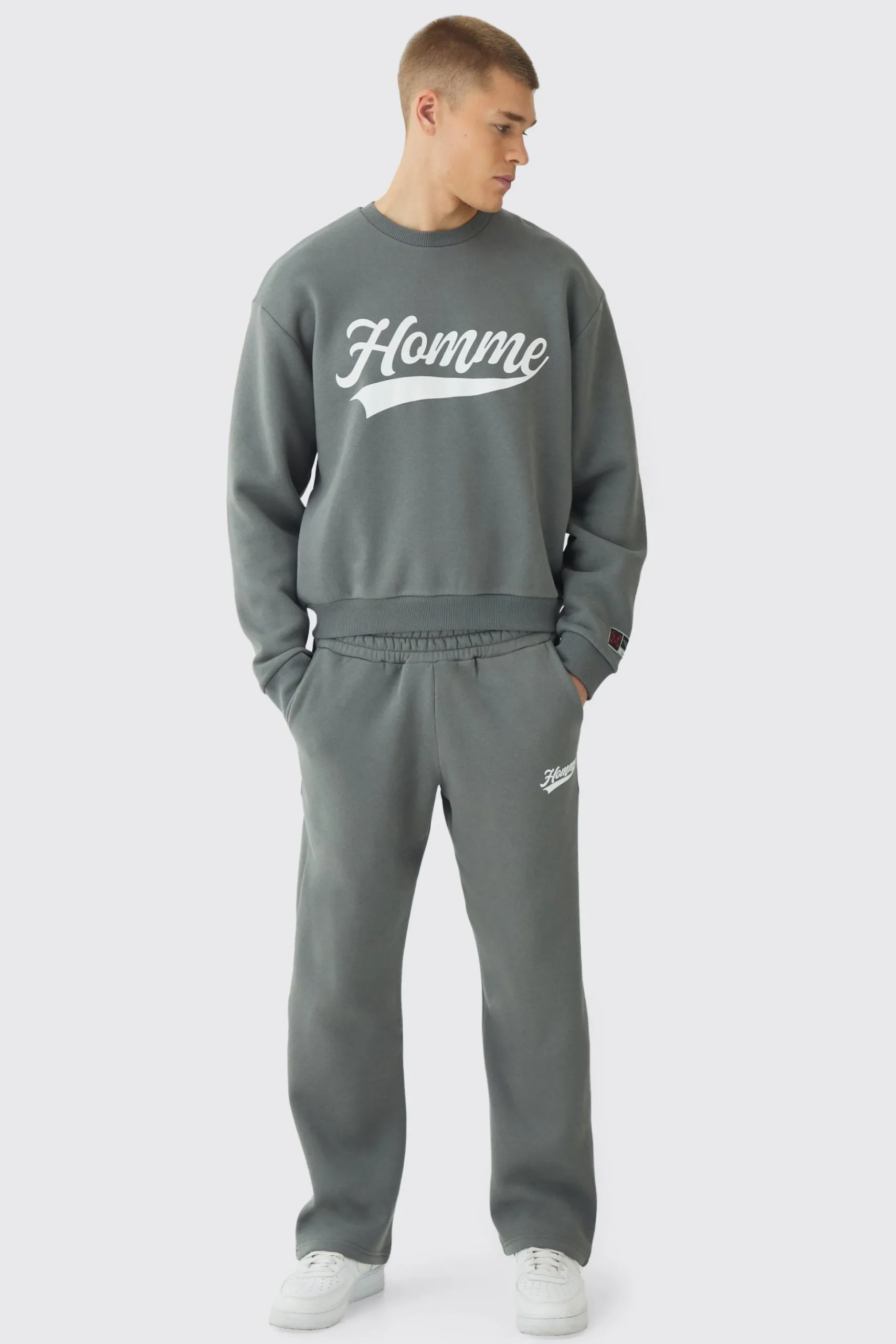 Oversized Homme Printed Varsity Sweatshirt Tracksuit | BoohooMAN UK