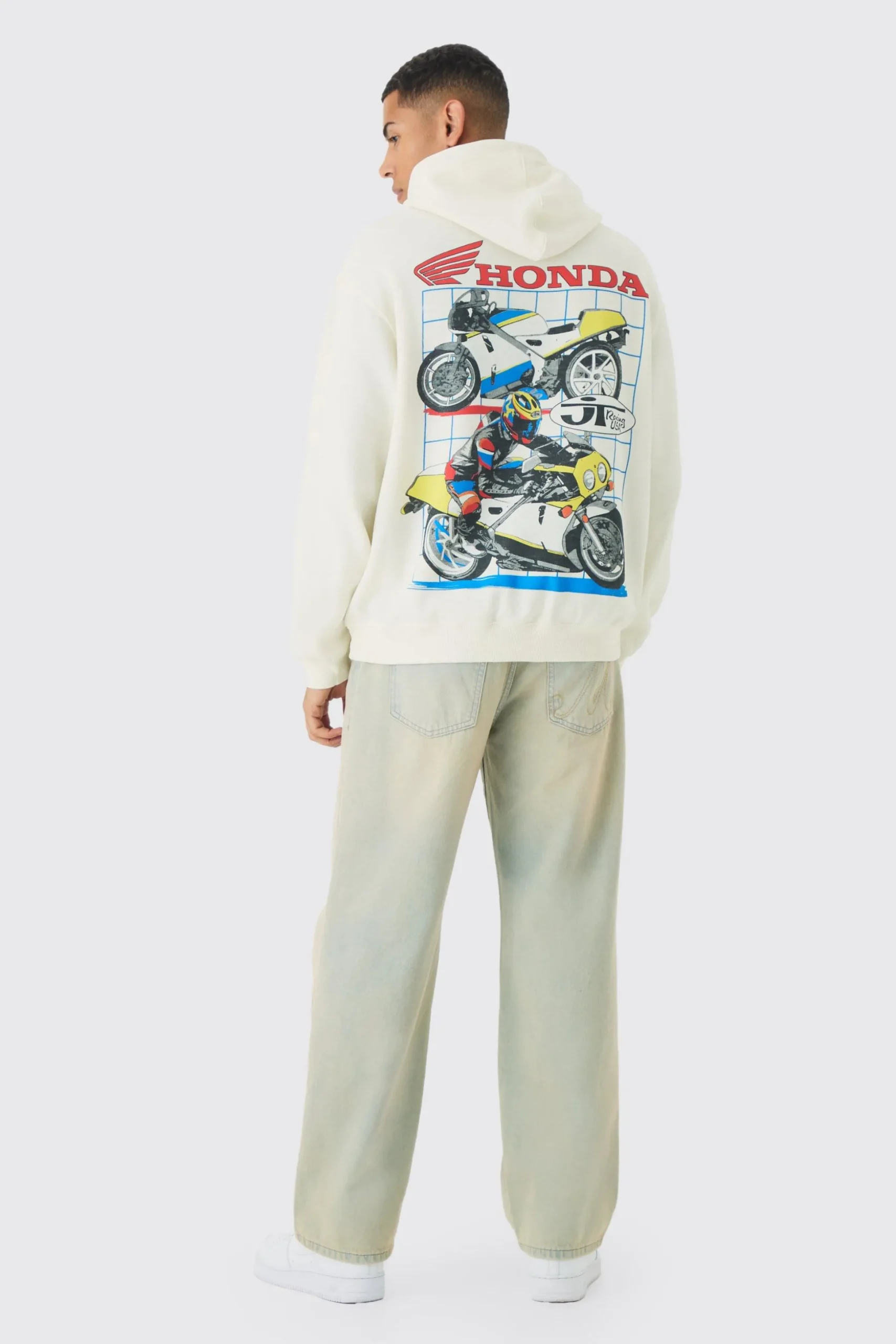 Oversized Honda JT Racing License Print Hoodie | BoohooMAN UK