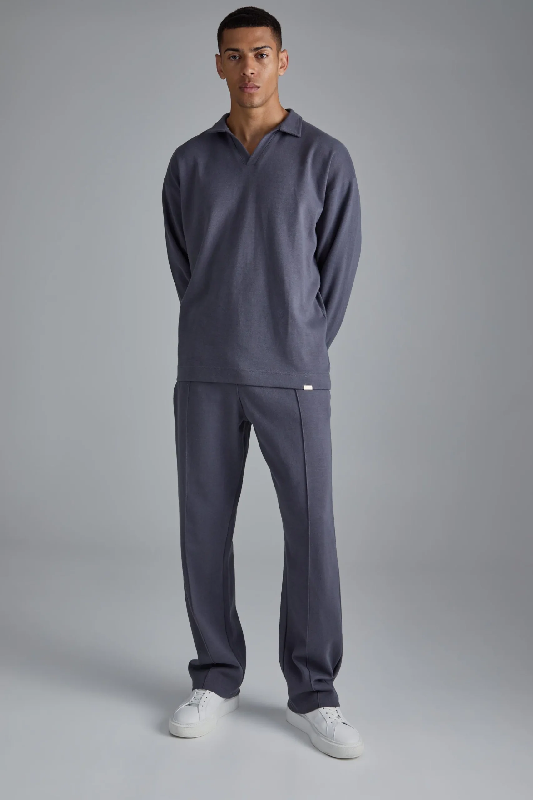 Oversized Interlock Rugby Polo And Jogger Set | BoohooMAN UK