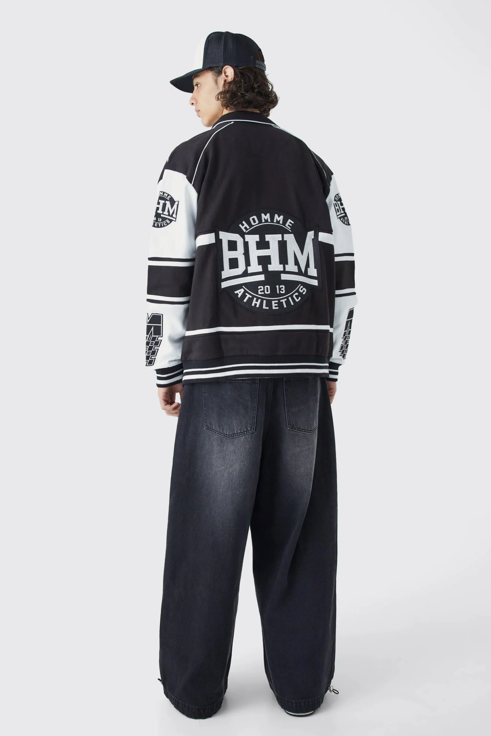 Oversized Jersey Harrington Varsity Jacket | BoohooMAN UK