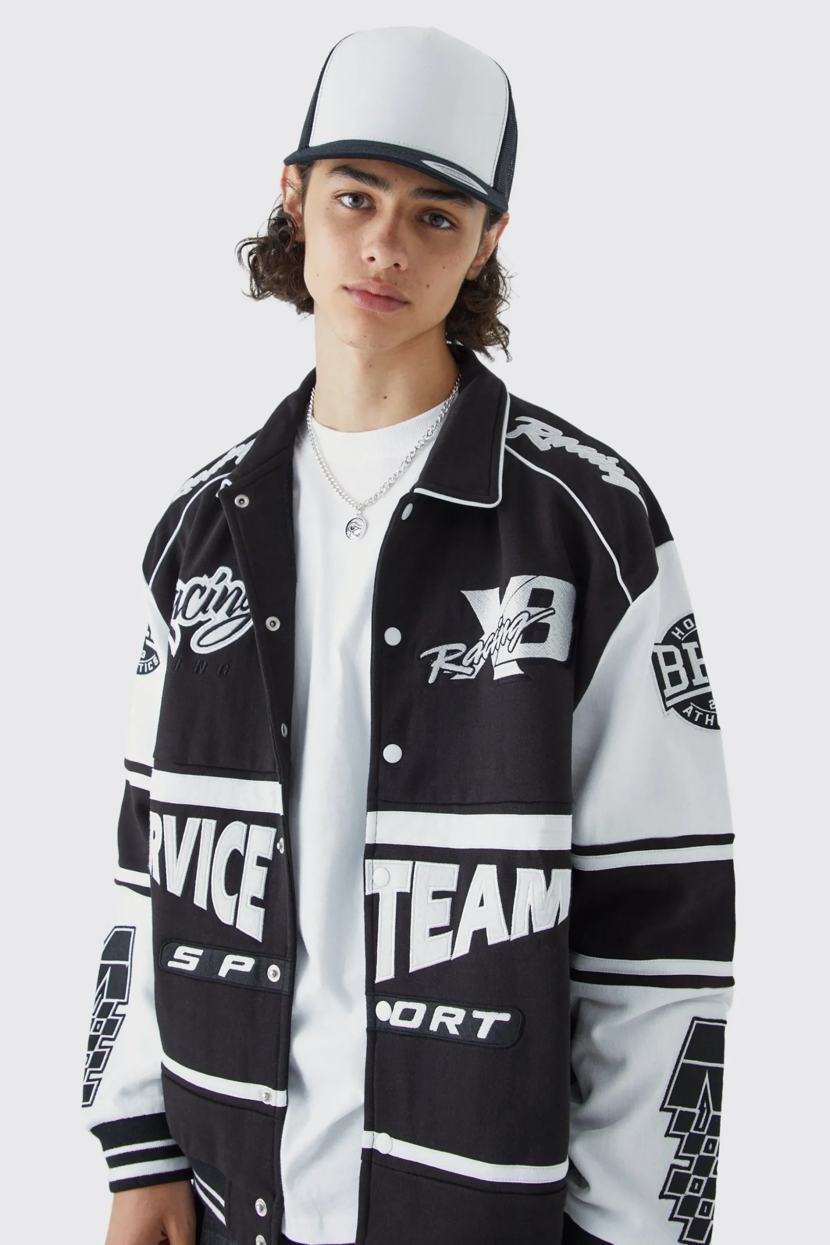 Oversized Jersey Harrington Varsity Jacket | BoohooMAN UK