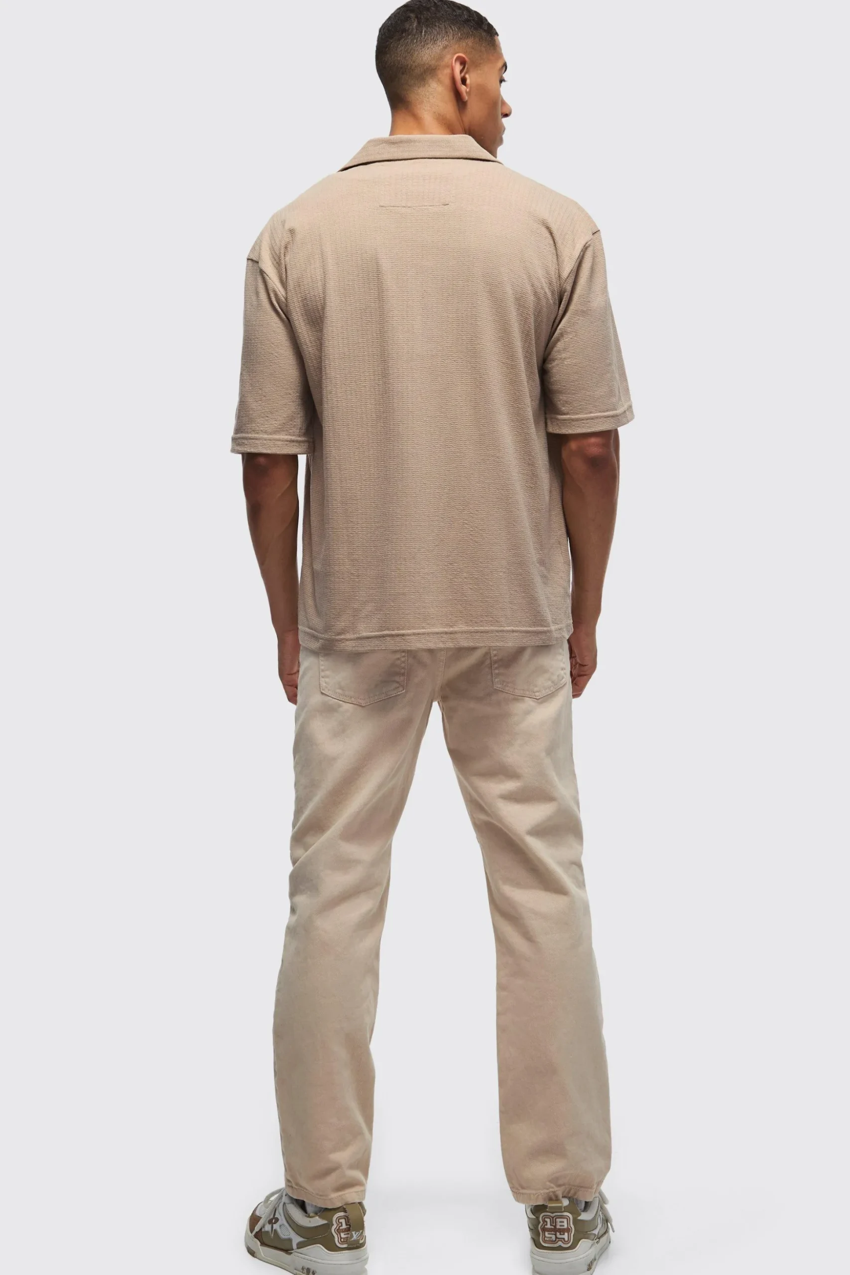 Oversized Jersey Textured Revere Shirt | BoohooMAN UK