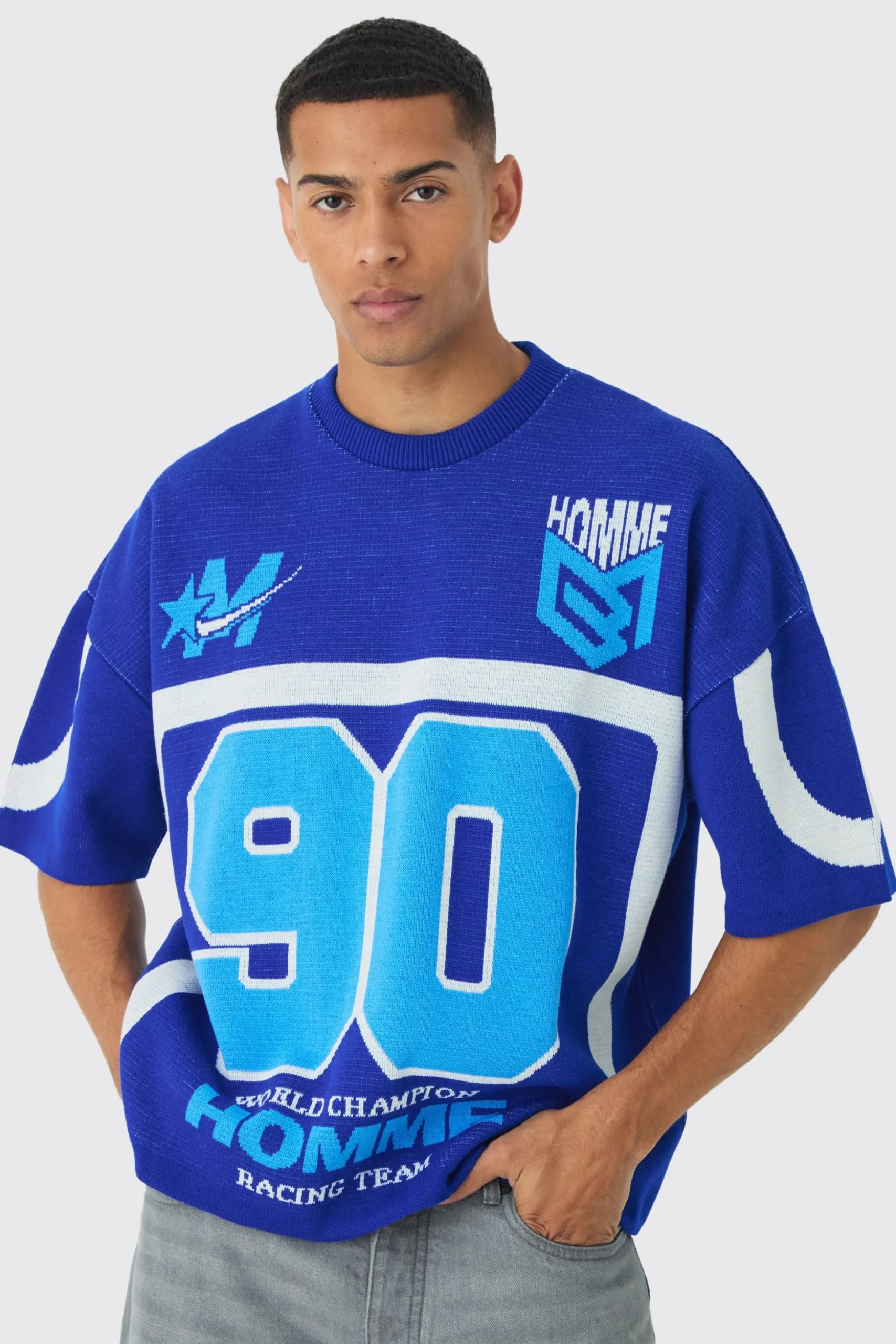 Oversized Knitted Football T-Shirt | BoohooMAN UK