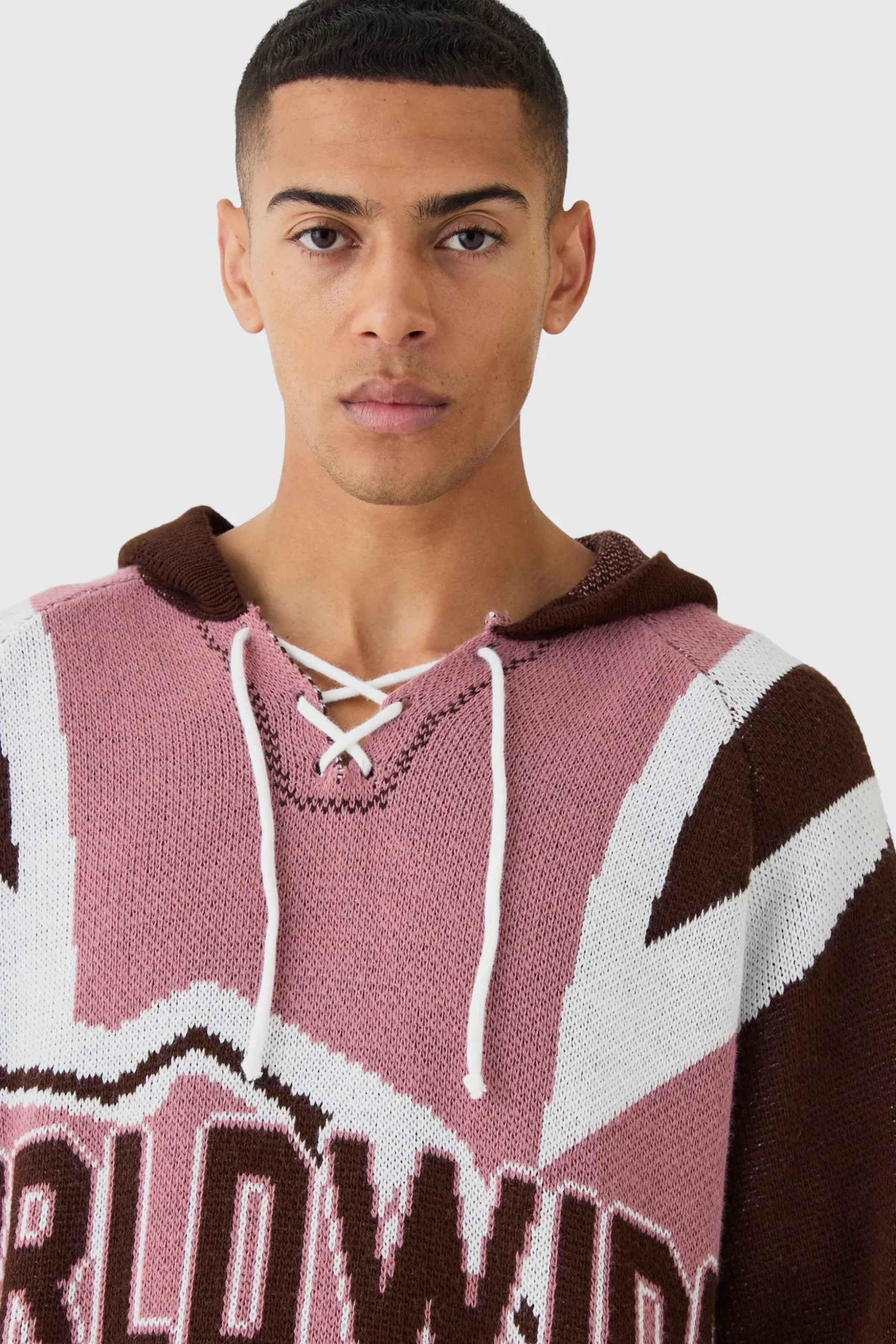 Oversized Lace Up Hockey Jumper With Hood | BoohooMAN UK