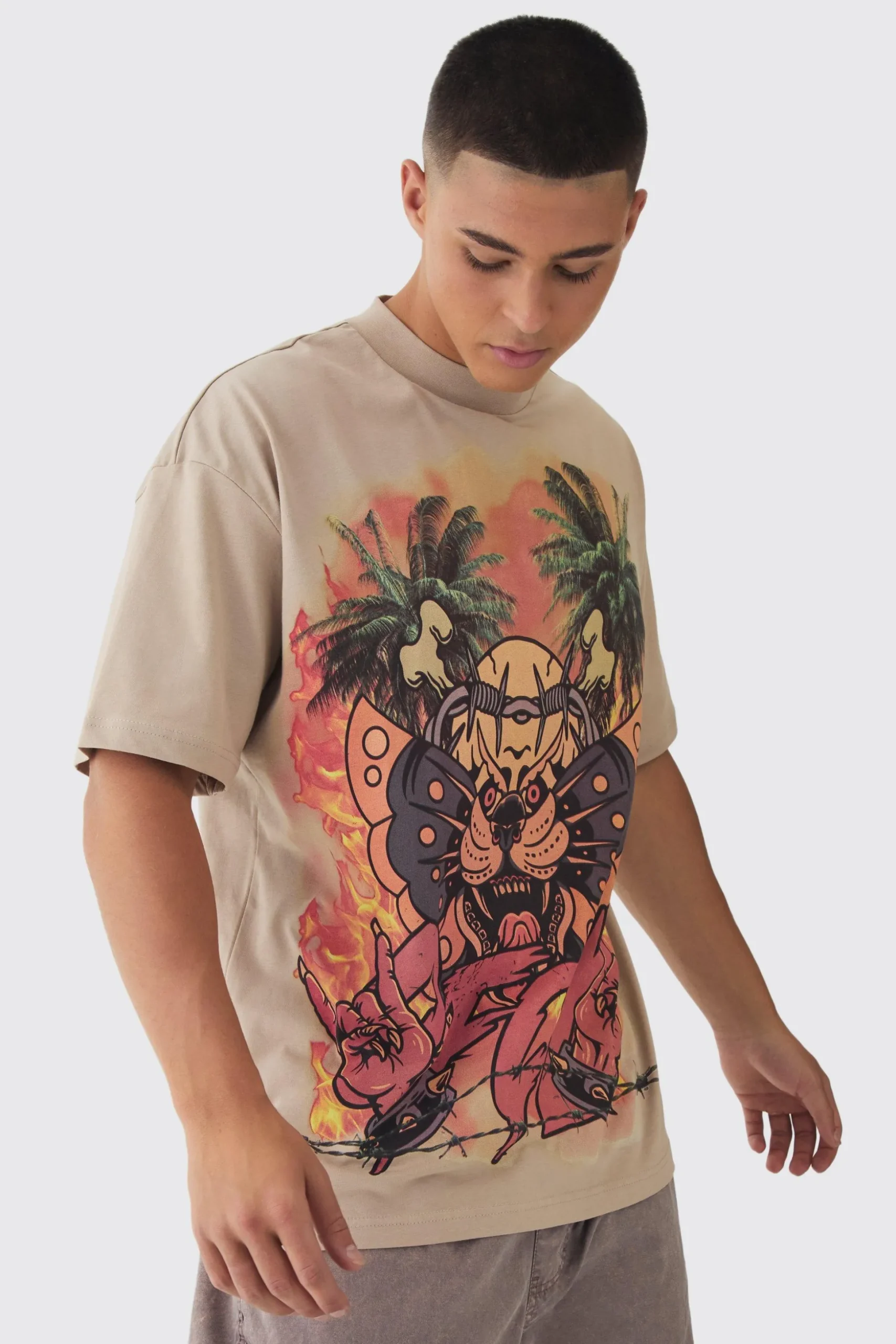 Oversized Large Scale OFCL Tattoo Graphic T-Shirt | BoohooMAN UK