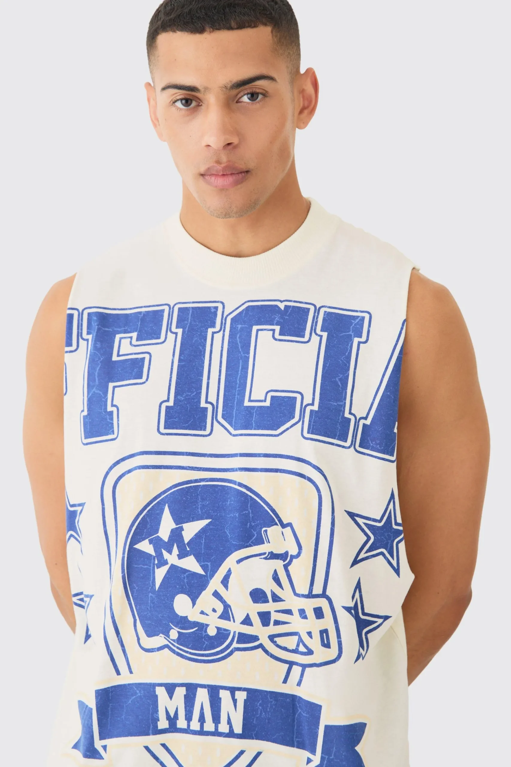 Oversized Large Scale Varsity Print Tank | BoohooMAN UK