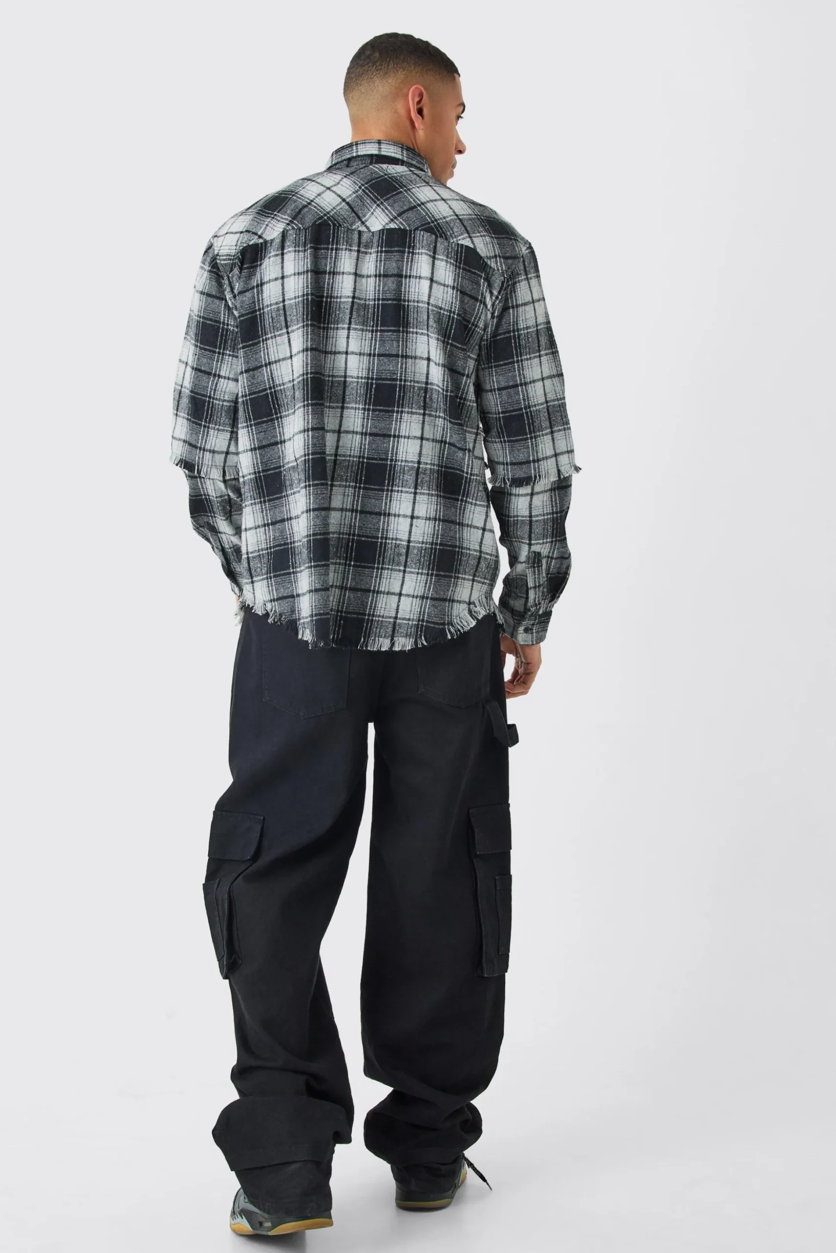 Oversized Layered Print Check Shirt | BoohooMAN UK