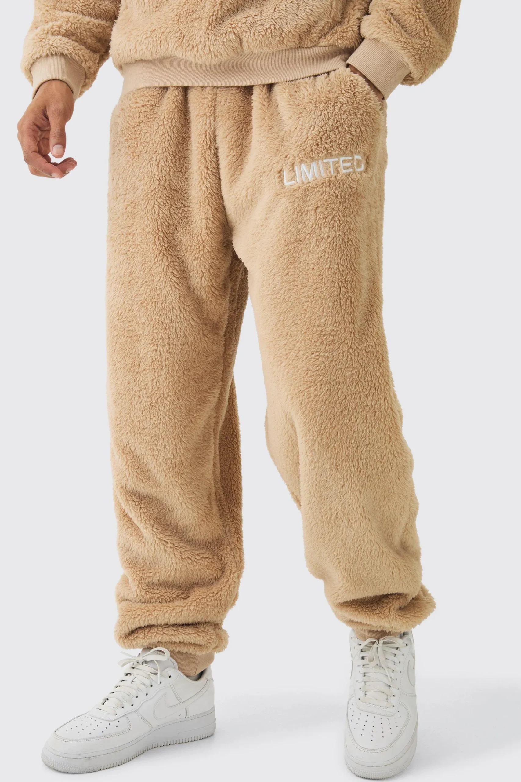 Oversized Limited Embroidered Teddy Borg Cuffed Joggers | BoohooMAN UK