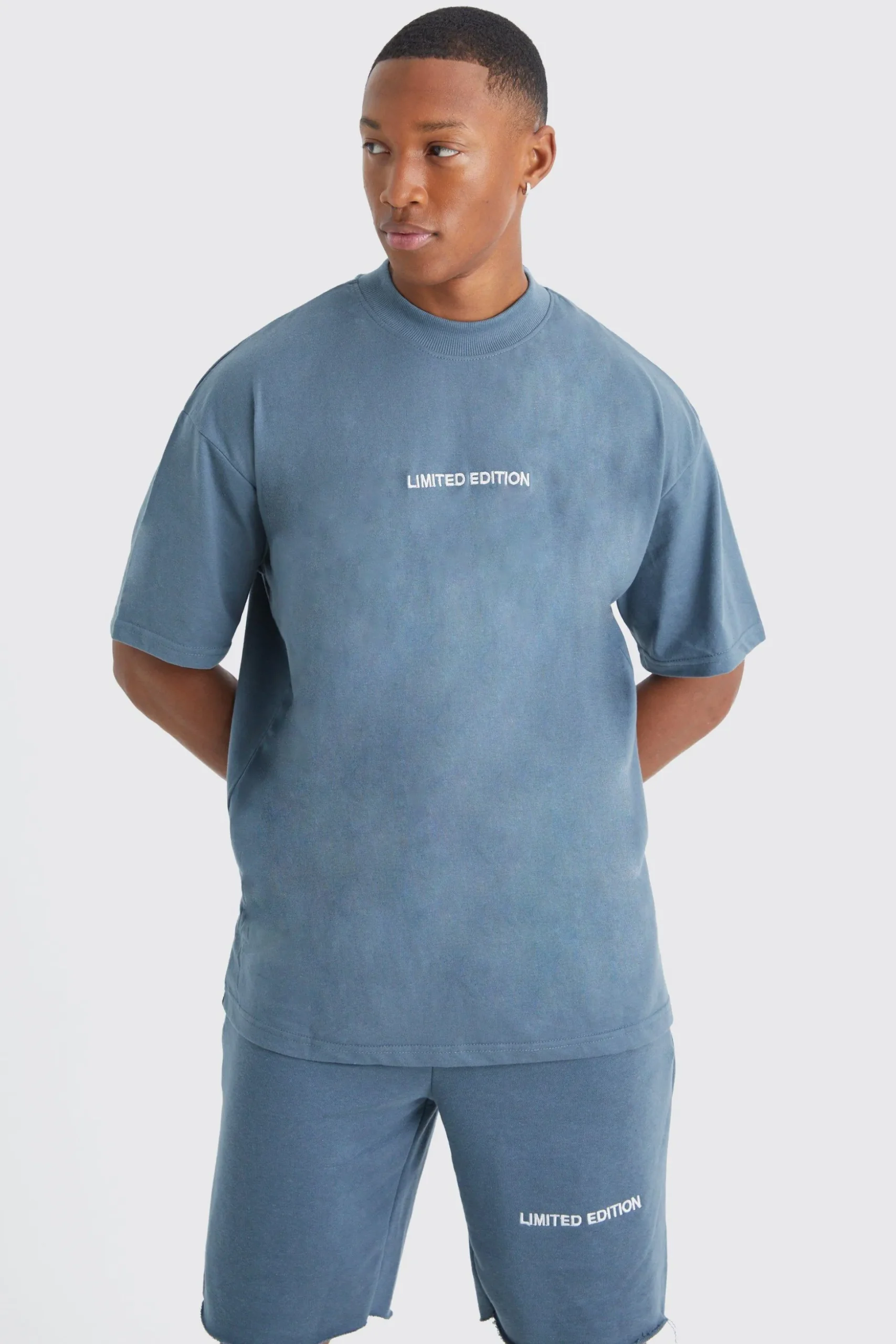 Oversized Limited Raw Hem T-shirt & Short Set | BoohooMAN UK