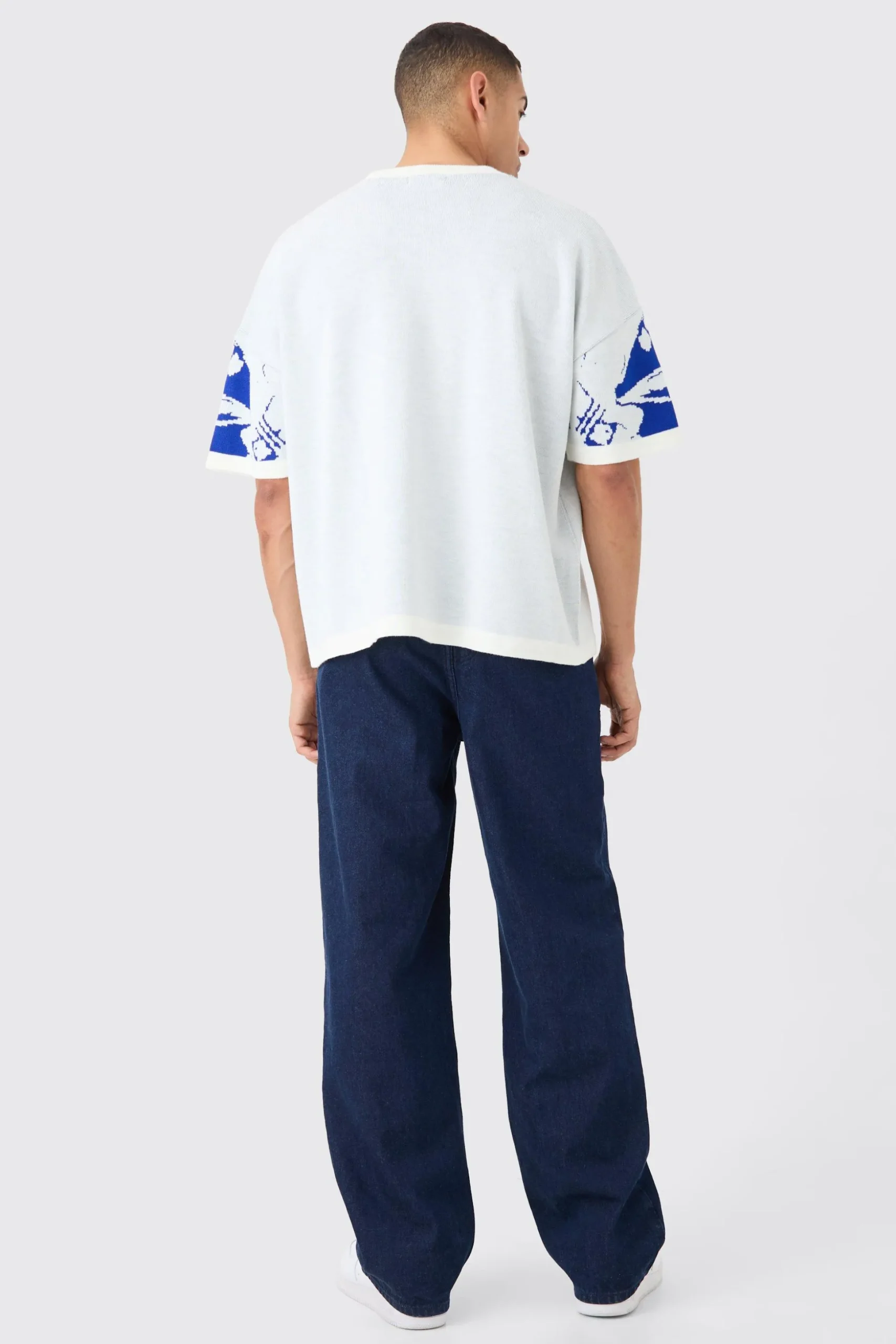 Oversized Line Drawing Knitted T-shirt | BoohooMAN UK