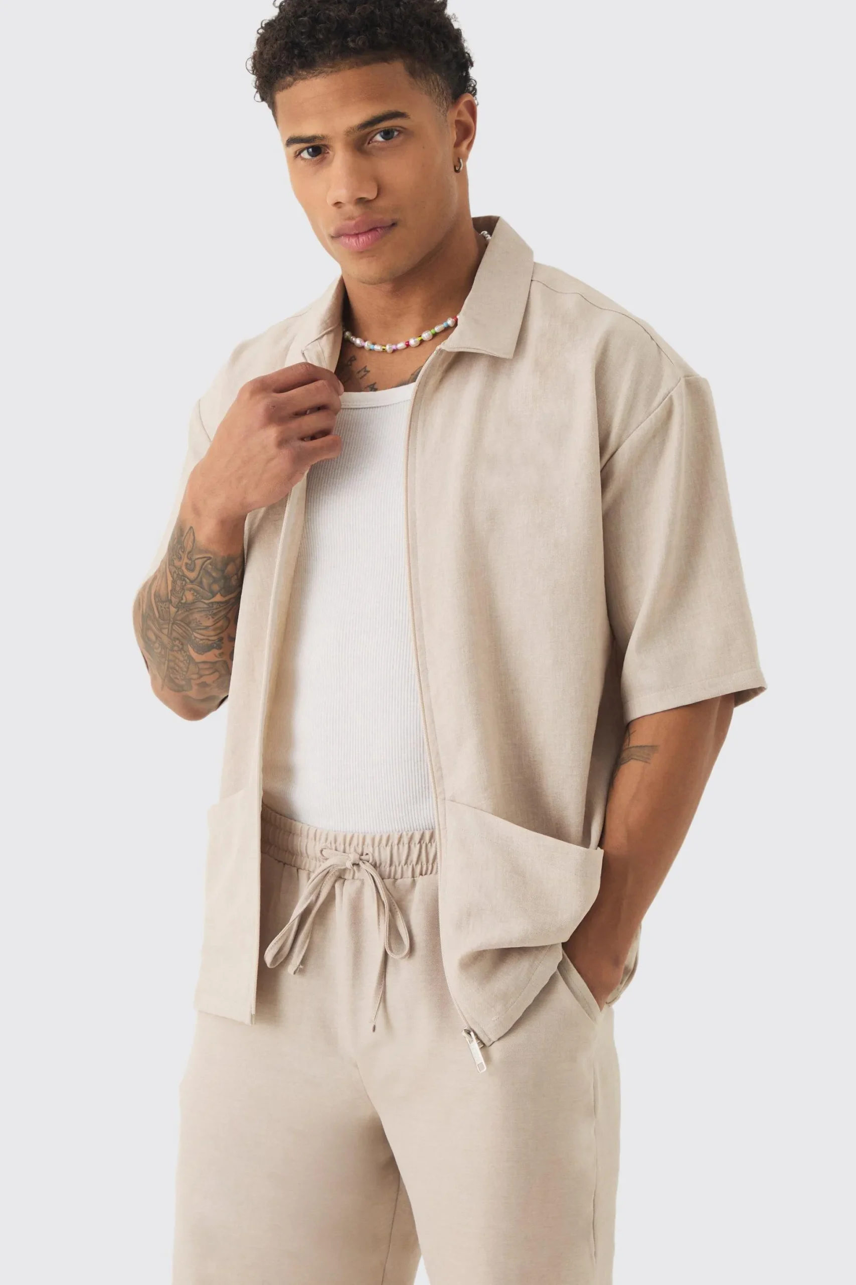Oversized Linen Deep Pocket Shirt | BoohooMAN UK