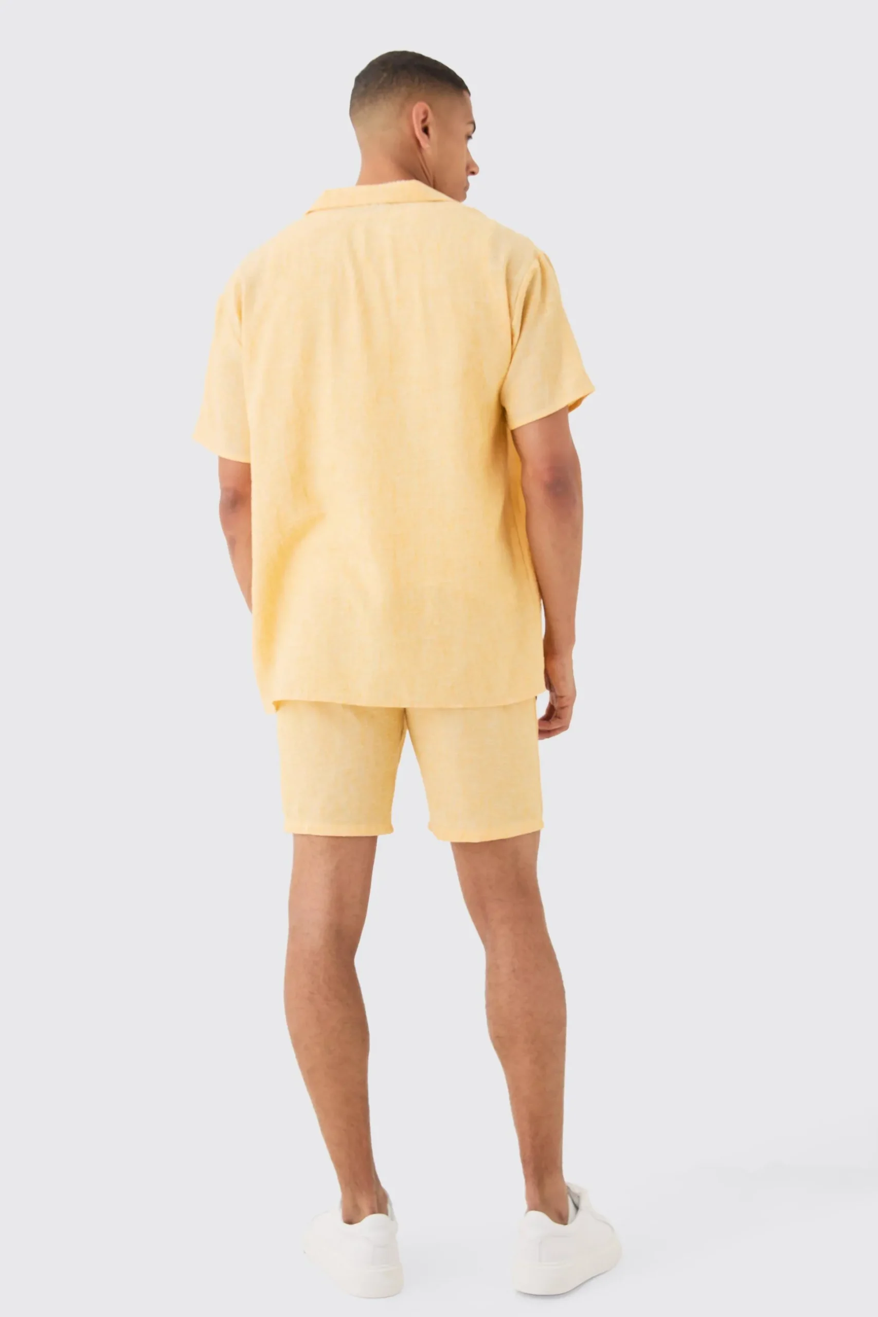 Oversized Linen Look Shirt & Short Set | BoohooMAN UK