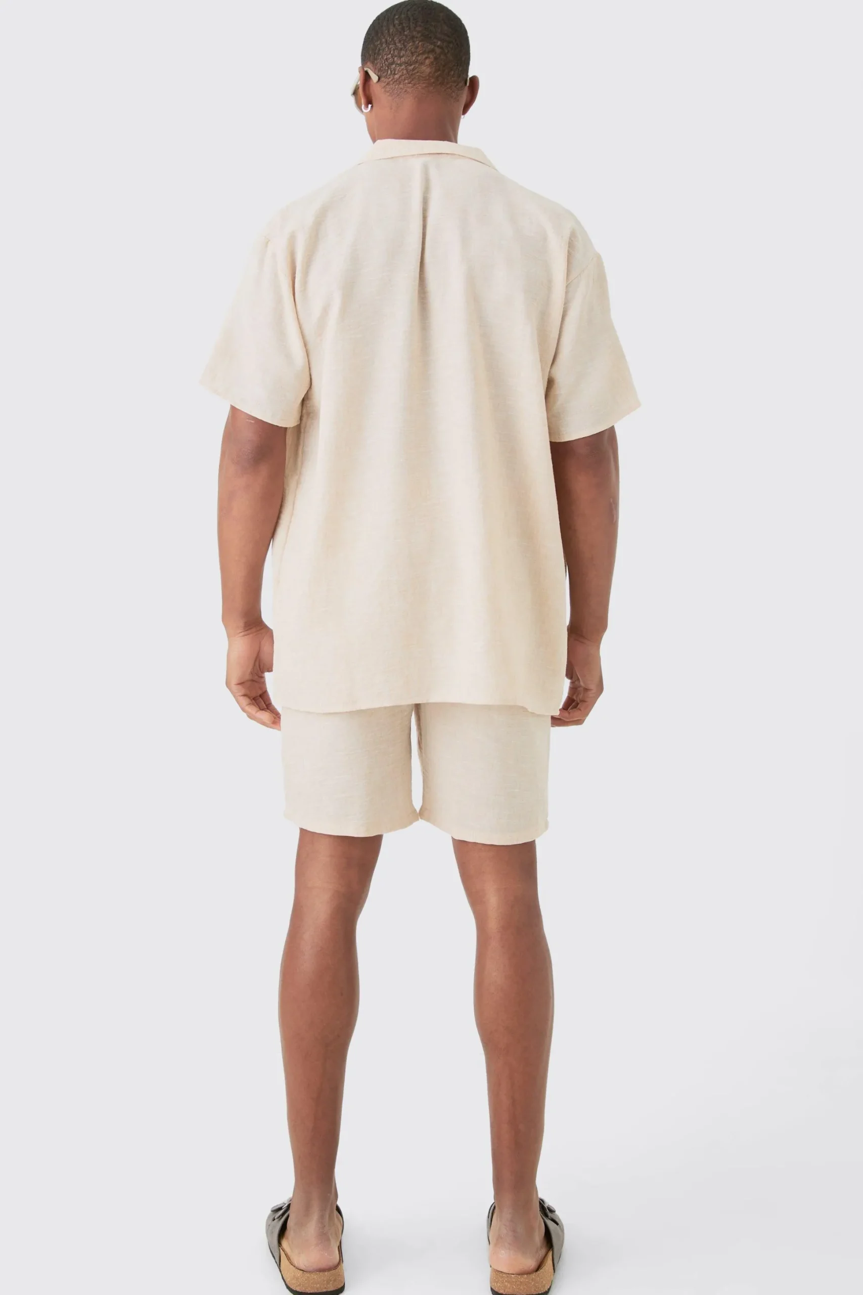 Oversized Linen Look Shirt & Short Set | BoohooMAN UK