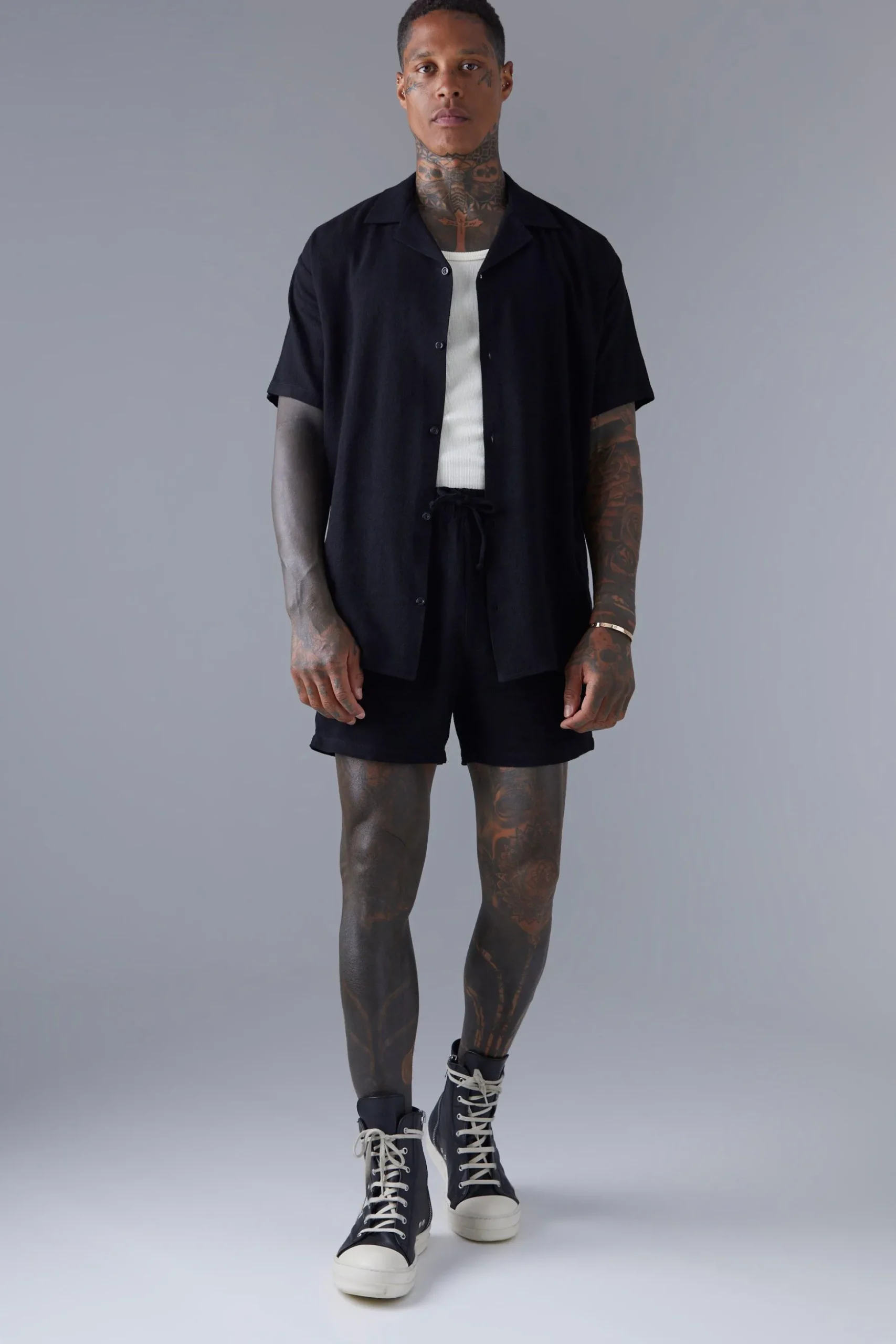 Oversized Linen Shirt And Relaxed Short Set | BoohooMAN UK