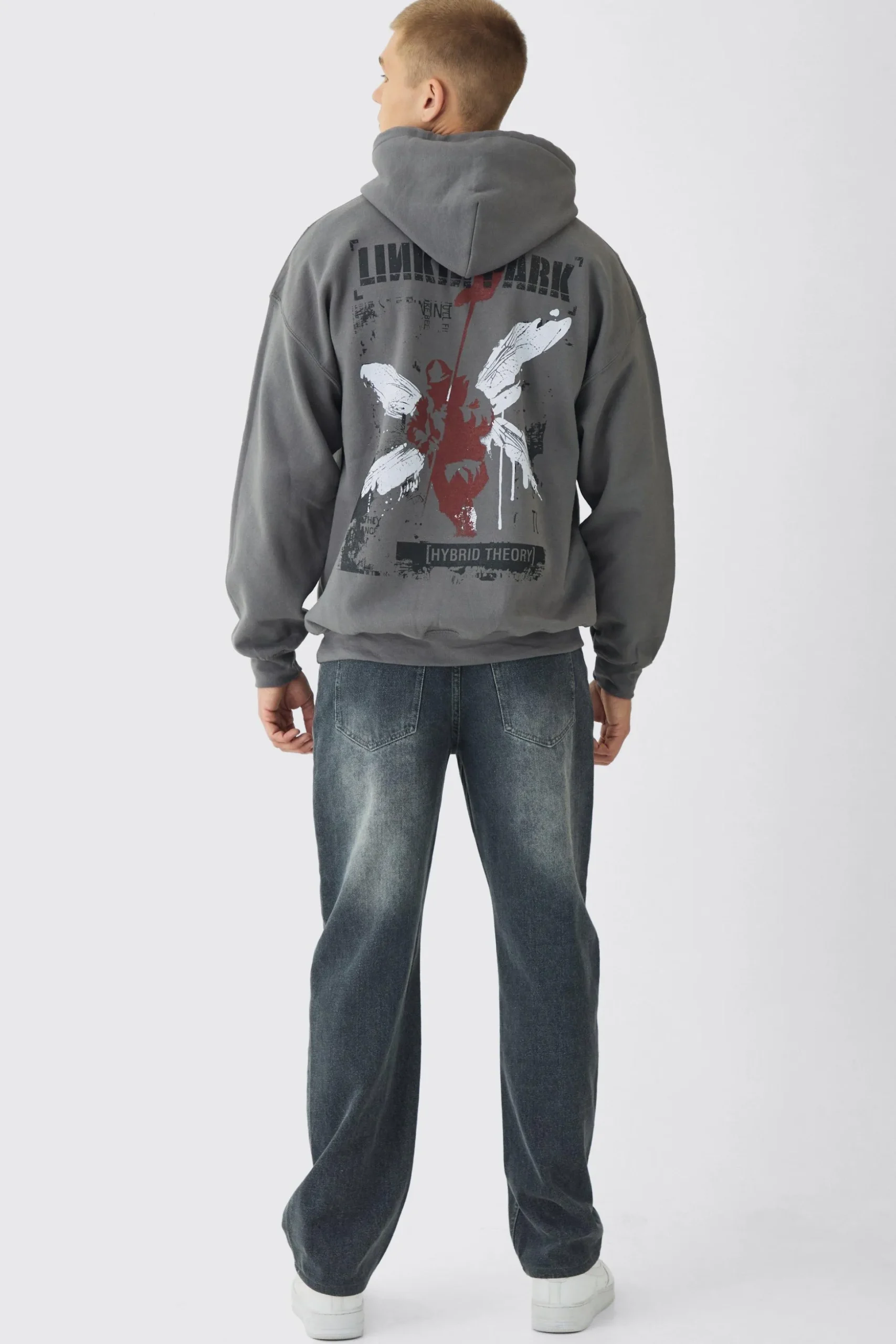 Oversized Linkin Park Wash License Hoodie | BoohooMAN UK