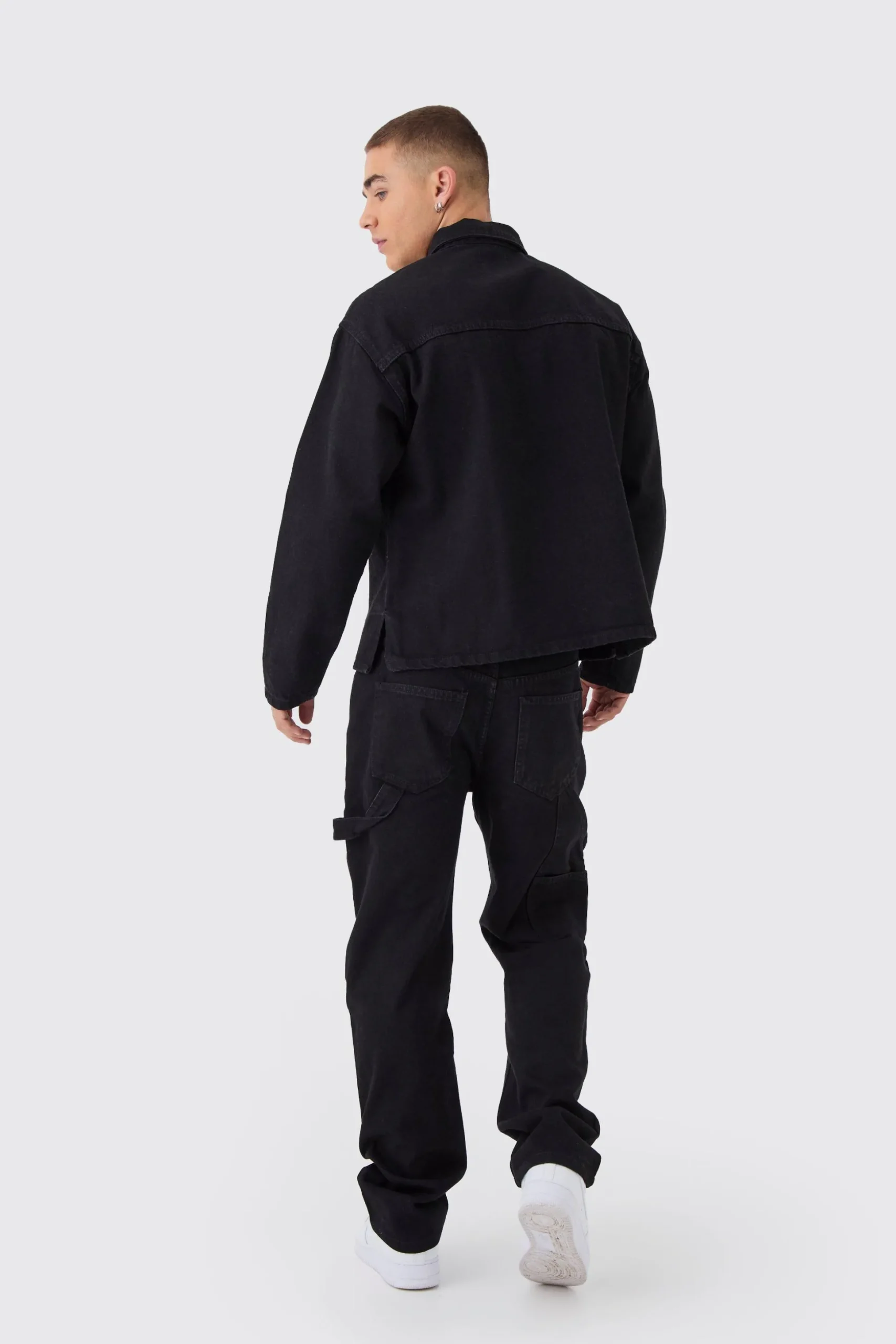 Oversized Long Sleeve 1/4 Neck Denim Shirt | BoohooMAN UK