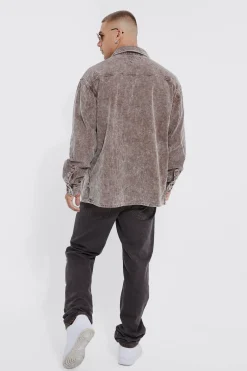 Oversized Long Sleeve Acid Wash Corduroy Shirt | BoohooMAN UK