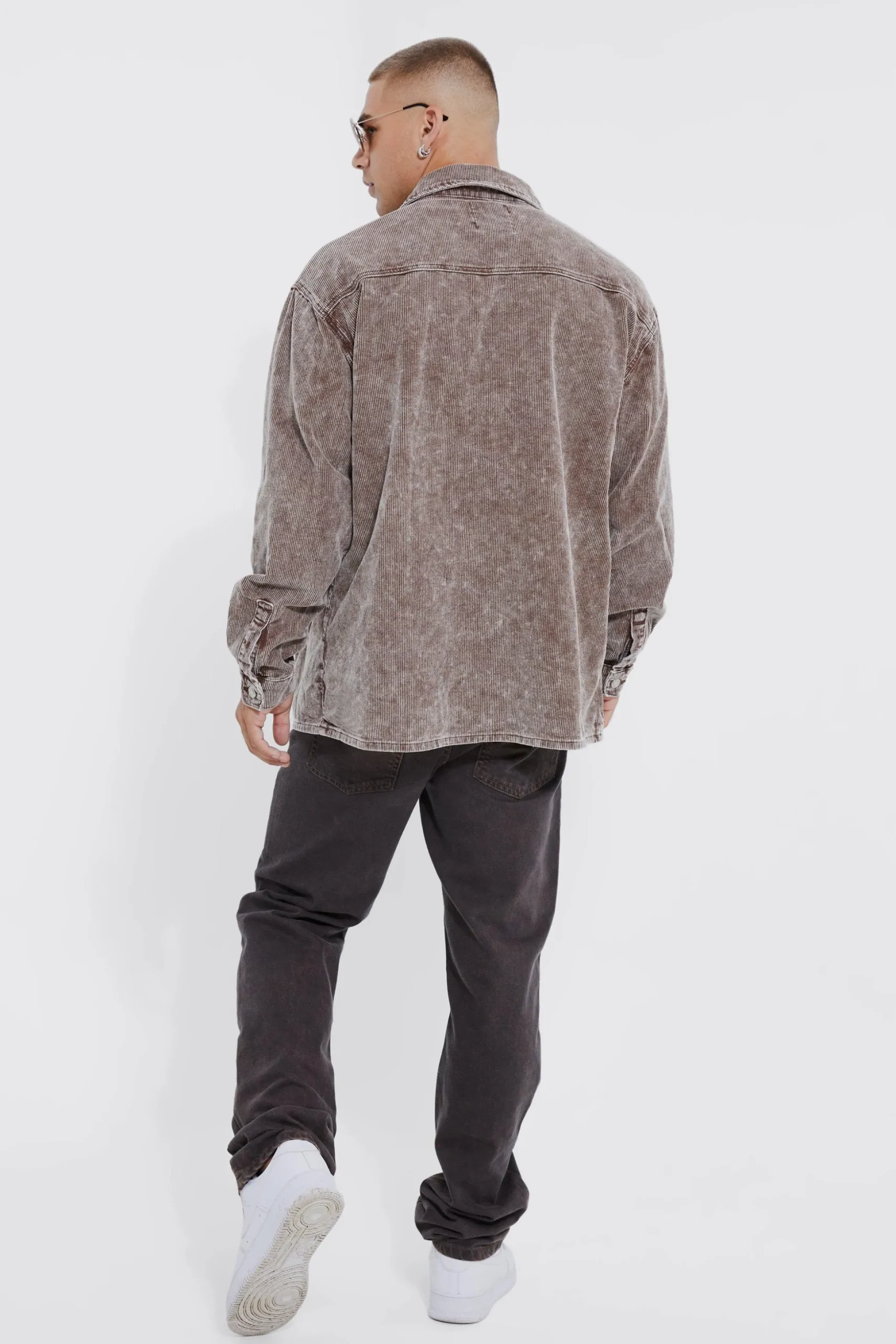 Oversized Long Sleeve Acid Wash Corduroy Shirt | BoohooMAN UK