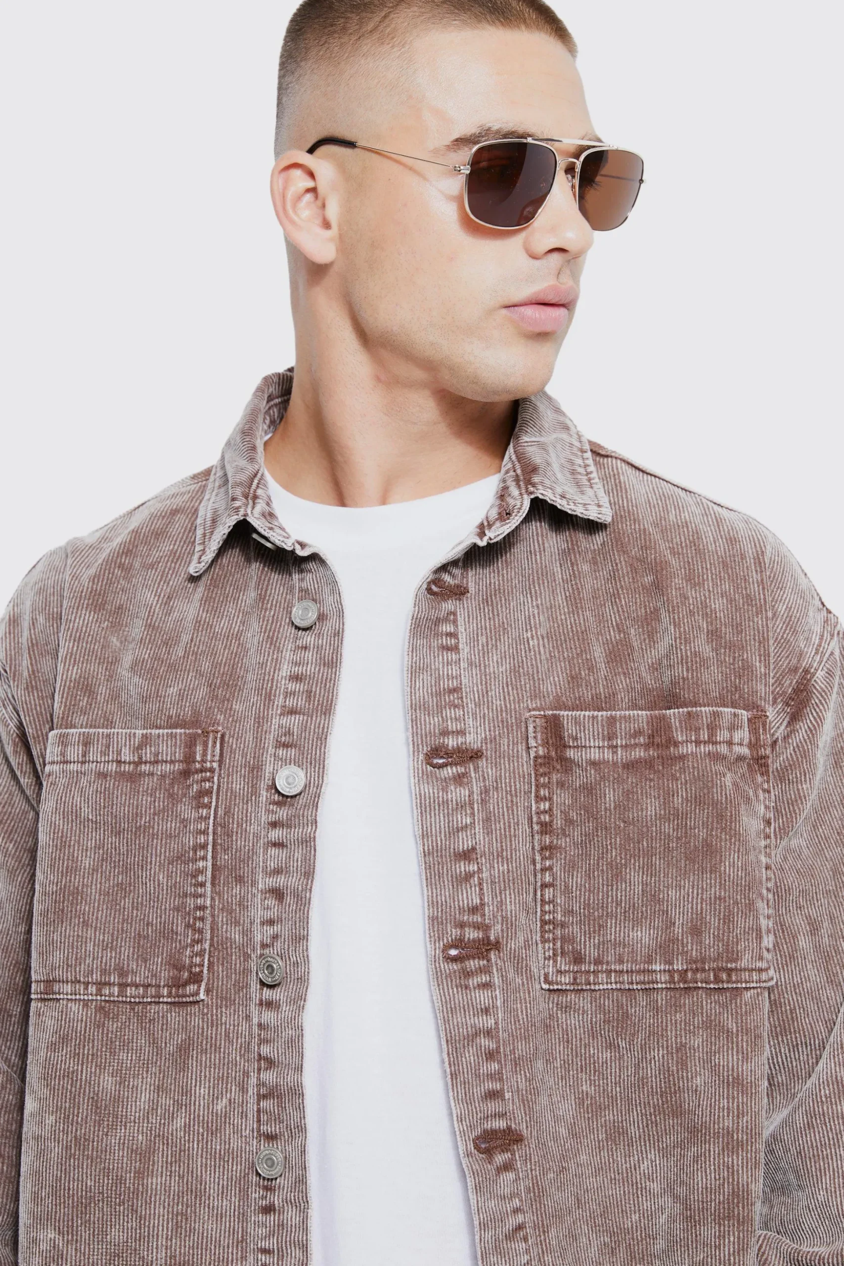 Oversized Long Sleeve Acid Wash Corduroy Shirt | BoohooMAN UK