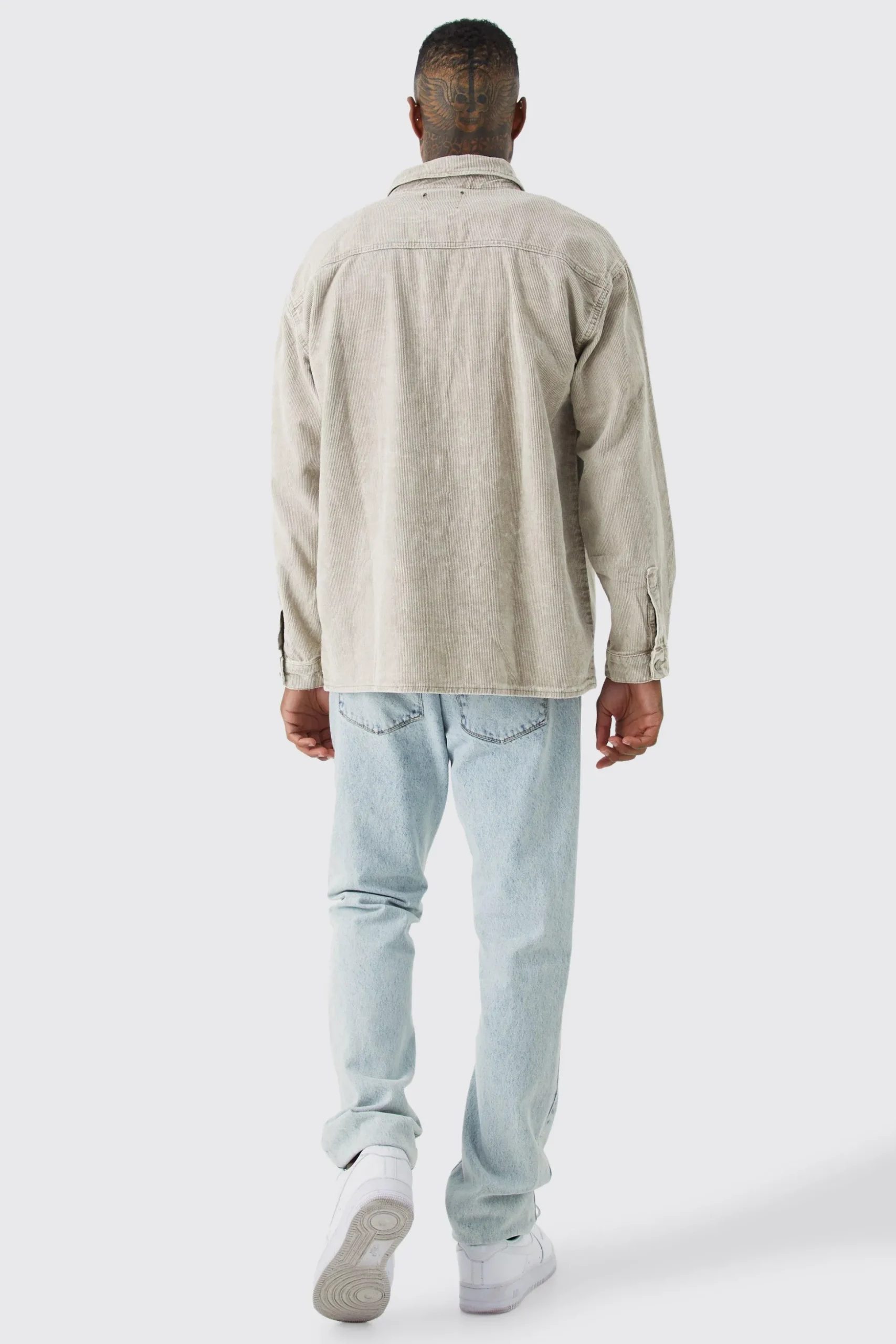 Oversized Long Sleeve Acid Wash Corduroy Shirt | BoohooMAN UK